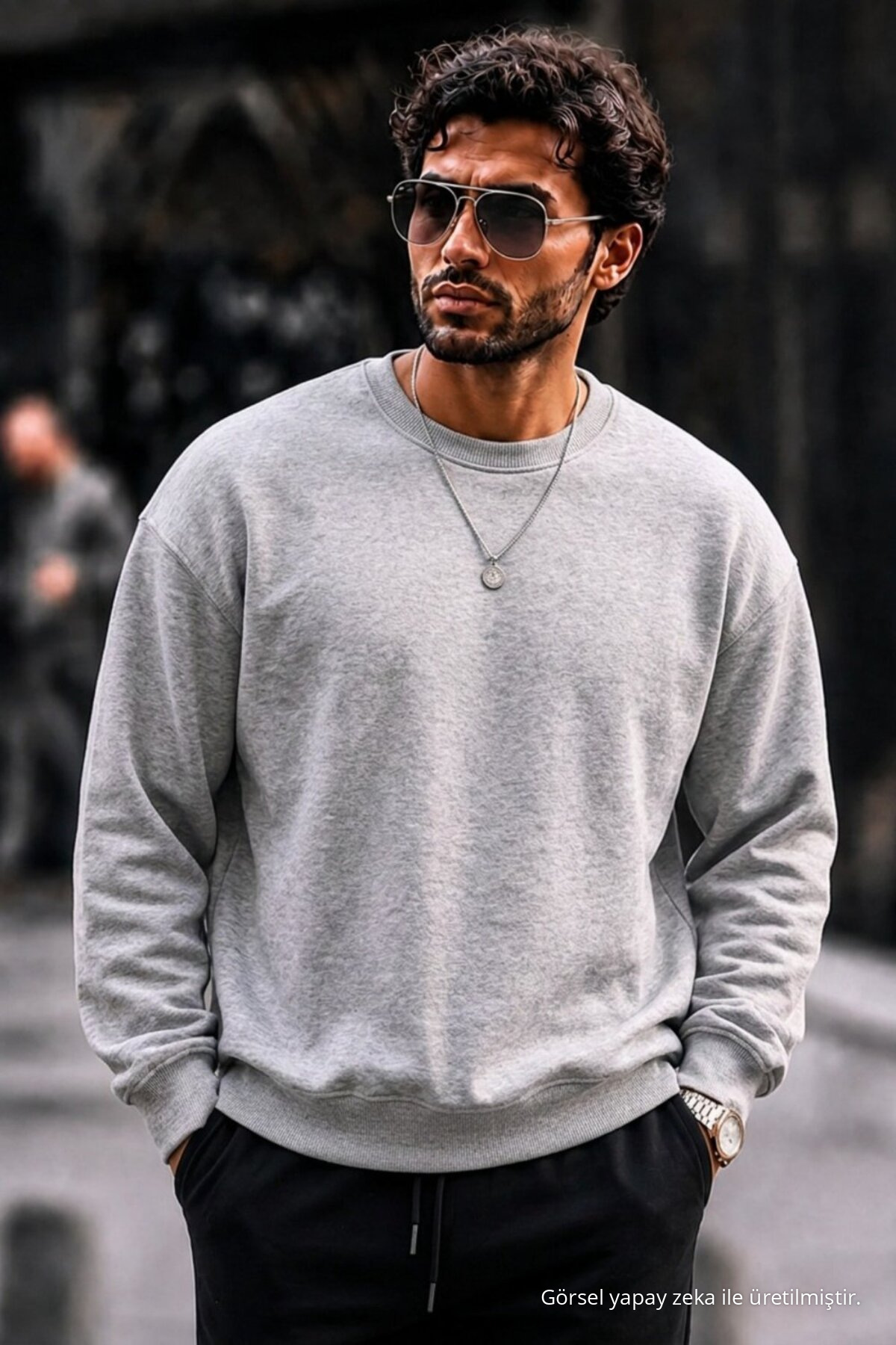 Erkek Kalın Dokuma Açık Gri A.Gri Sweatshirt 6