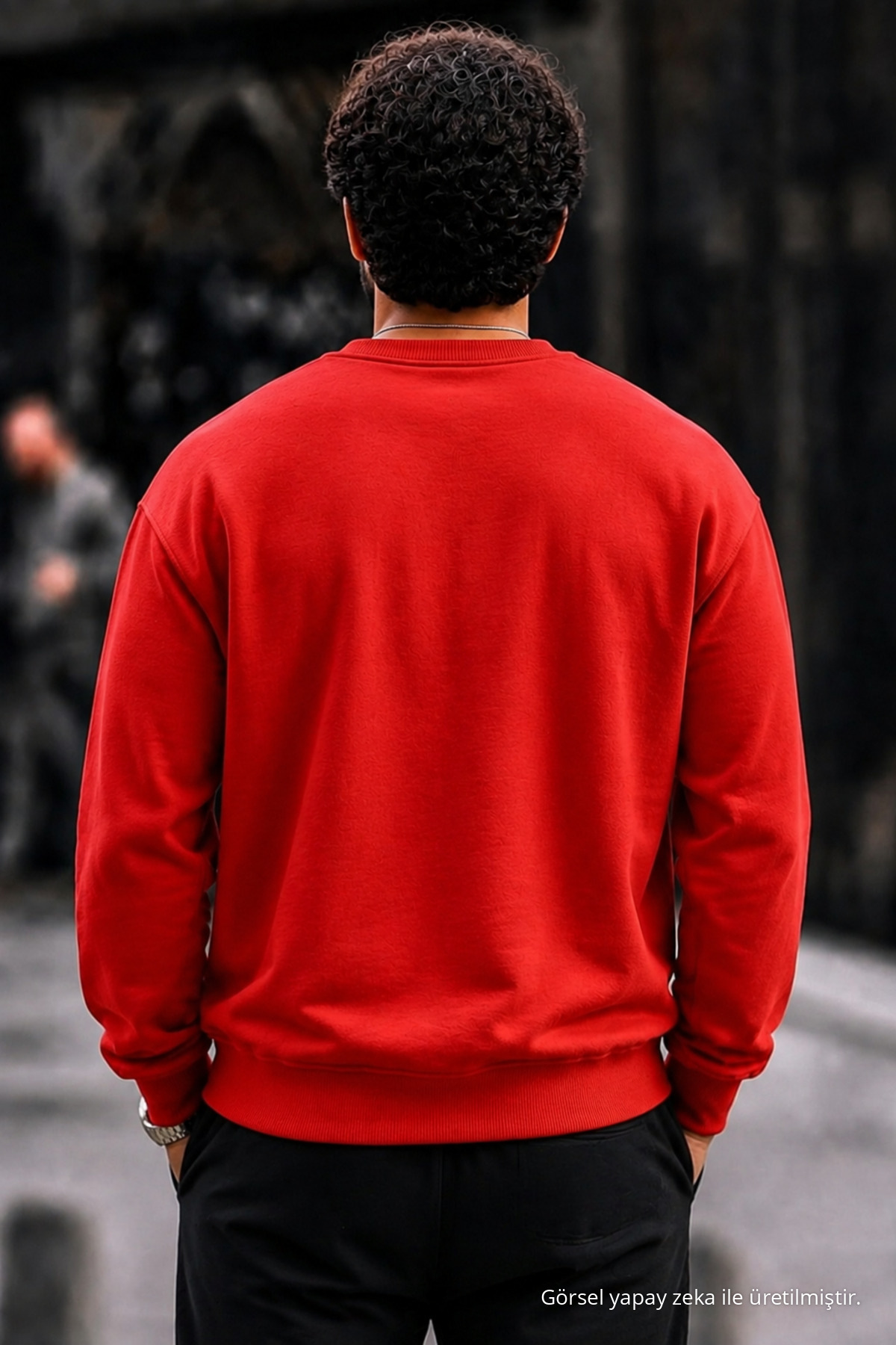 Erkek Kalın Dokuma Kırmızı Gündelik Sweatshirt 5