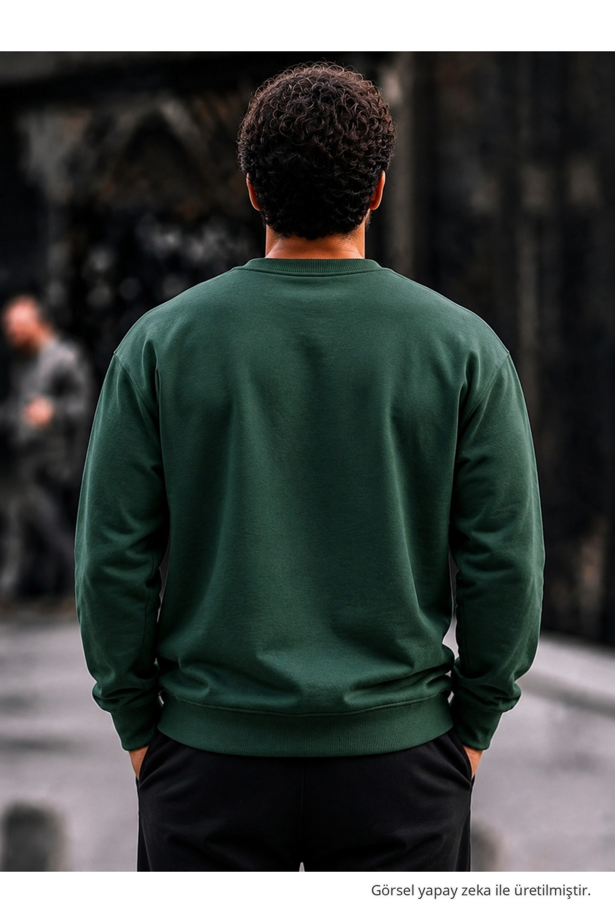Erkek Kalın Dokuma Koyu Yeşil K.Yeşil Sweatshirt 5