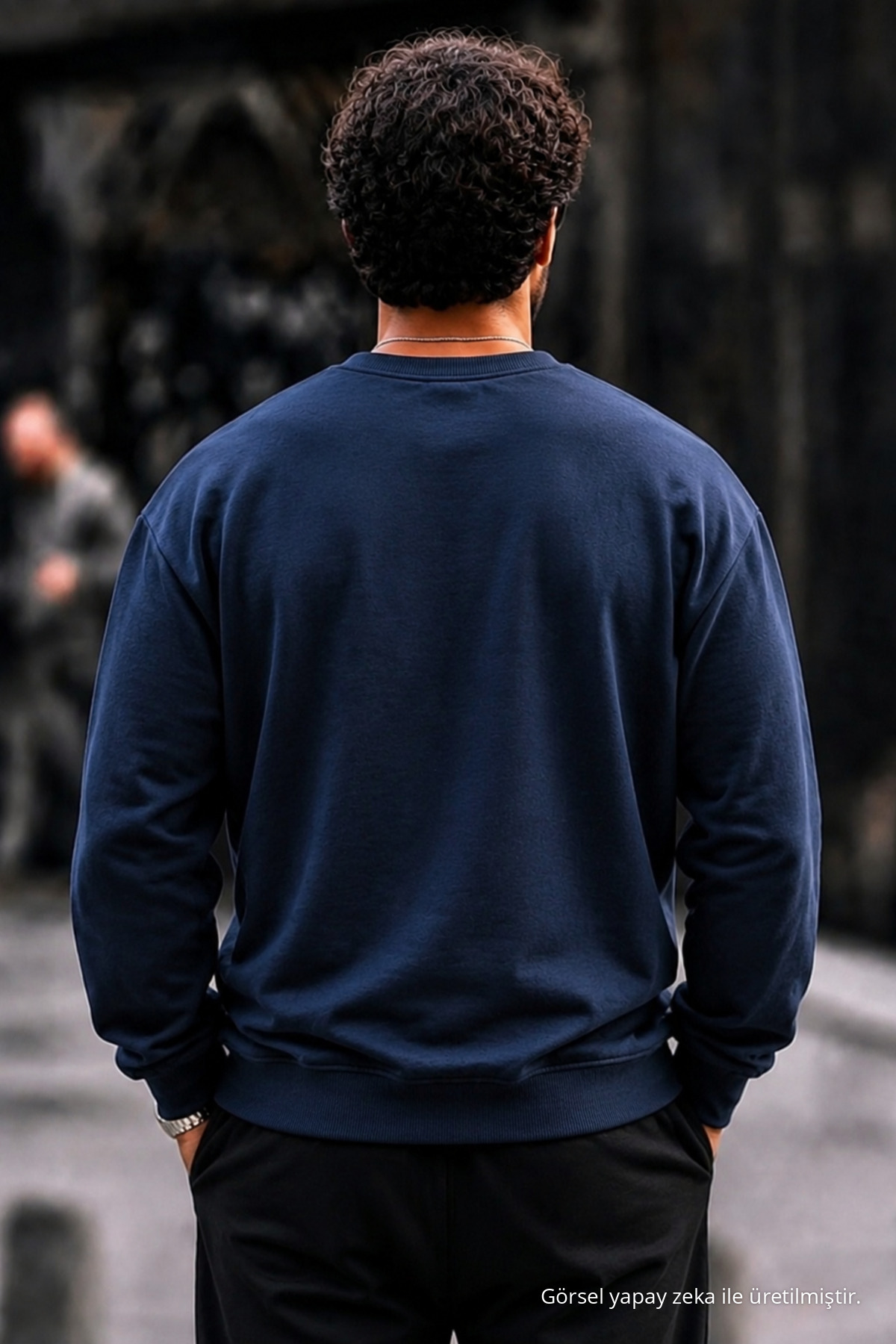 Erkek Kalın Dokuma Lacivert Gündelik Sweatshirt 5