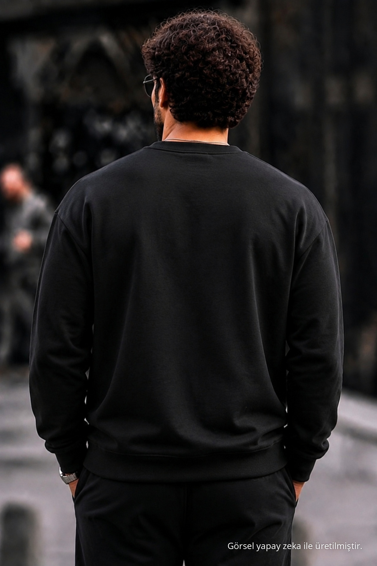 Erkek Kalın Dokuma Siyah Gündelik Sweatshirt 5