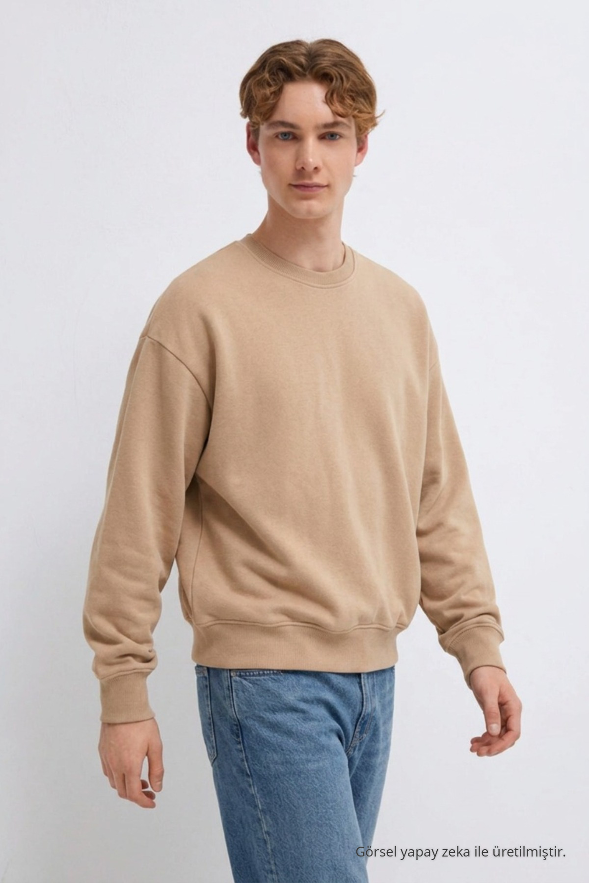 Erkek 3 İplik Organik Trend Açıkbej Sweatshirt Açık Bej 3
