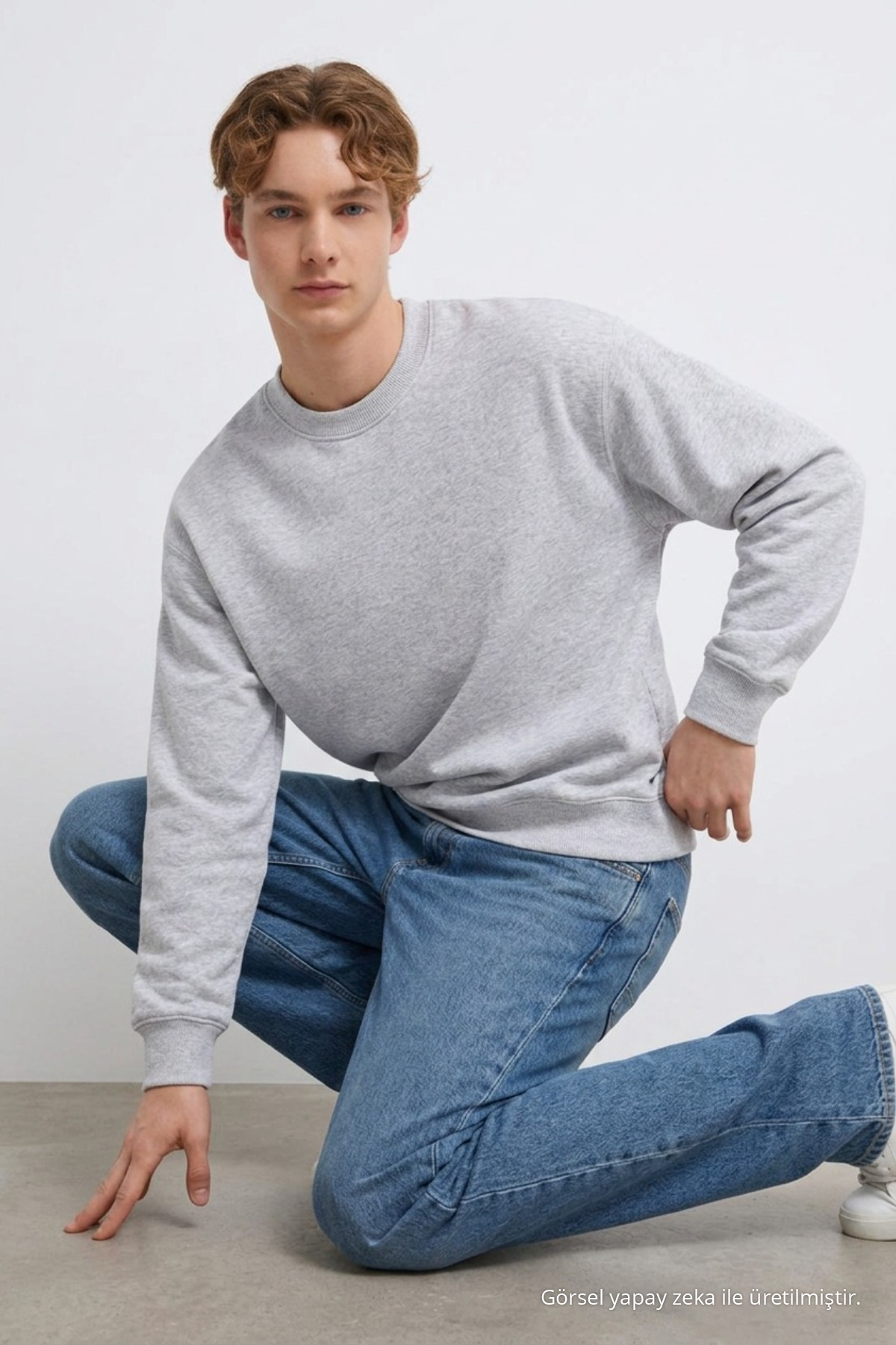 Erkek 3 İplik Organik Trend Açıkgri Sweatshirt Açık Gri 4