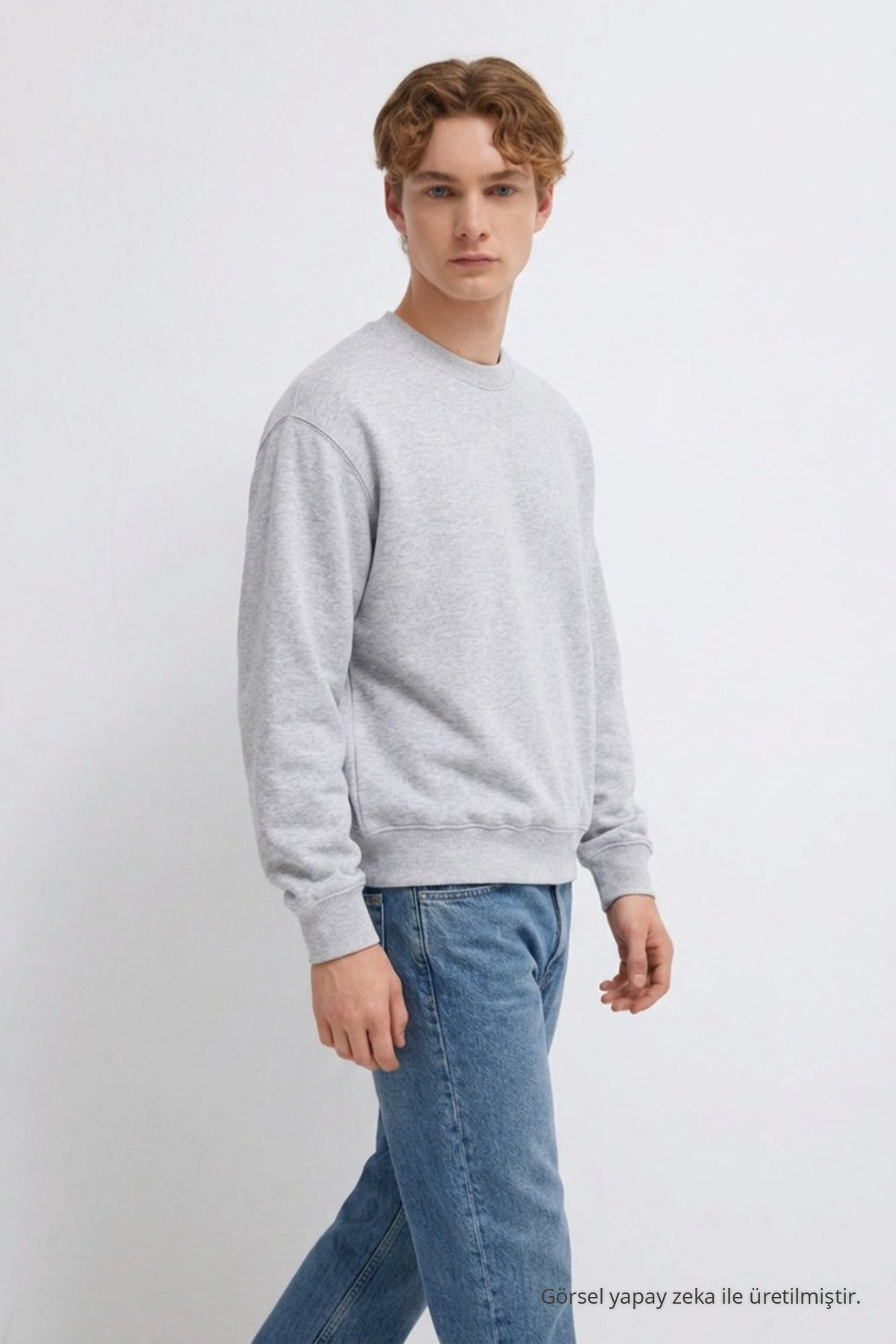Erkek 3 İplik Organik Trend Açıkgri Sweatshirt Açık Gri 3