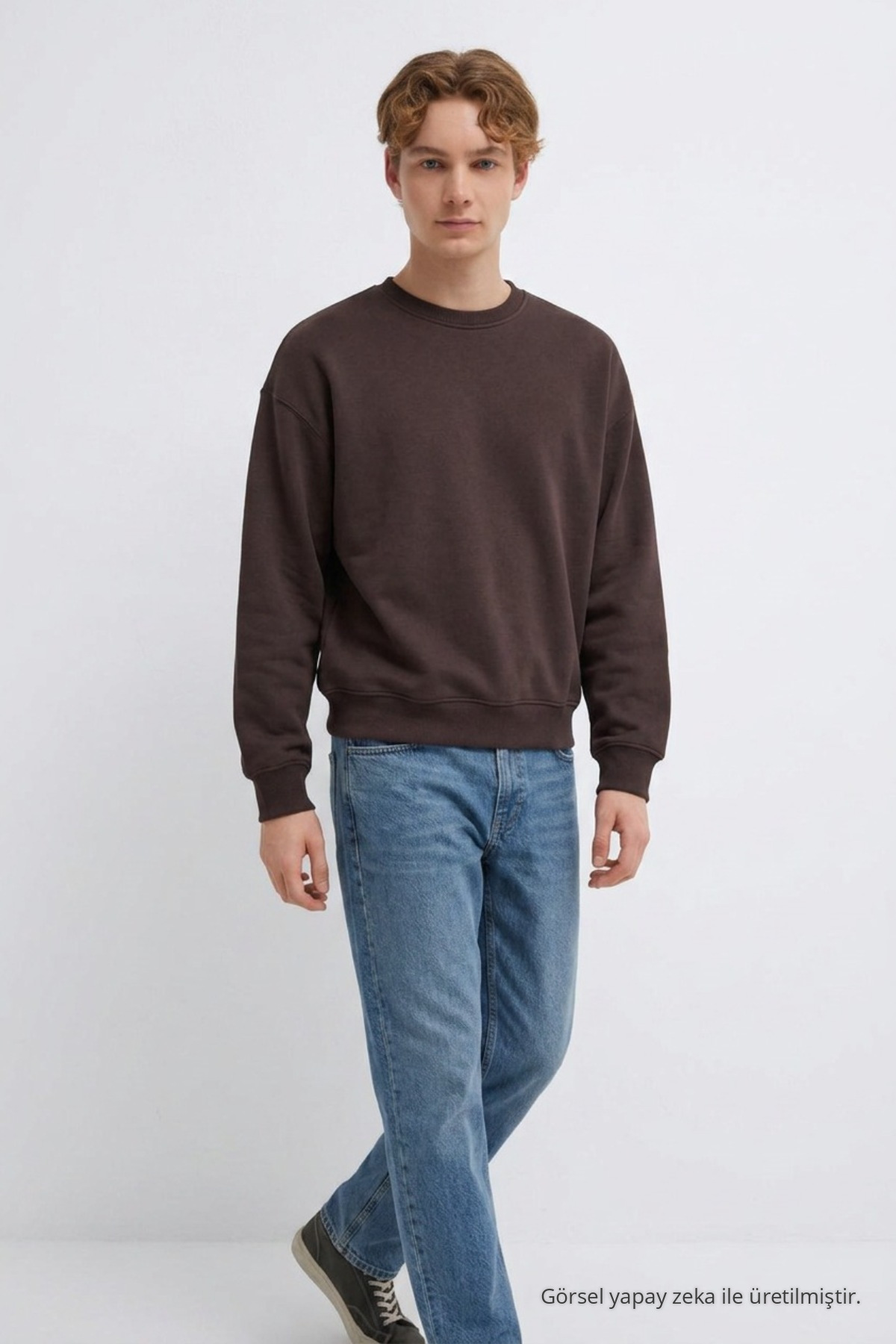 Erkek 3 İplik Organik Trend Kahve Sweatshirt 3