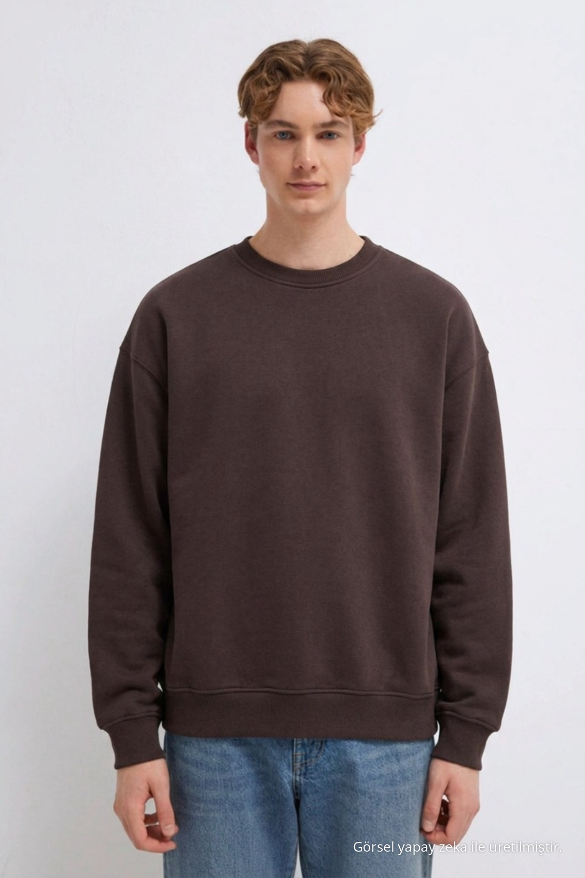 Erkek 3 İplik Organik Trend Kahve Sweatshirt 6