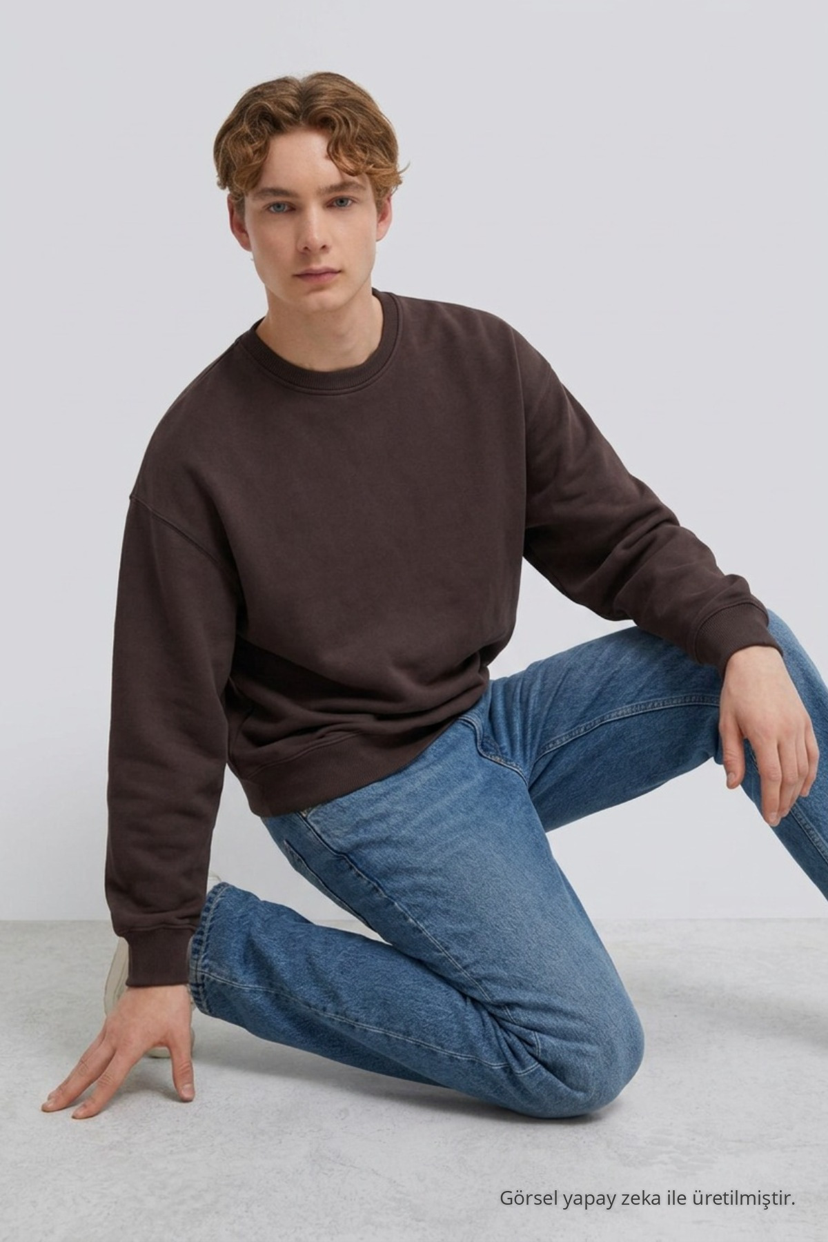 Erkek 3 İplik Organik Trend Kahve Sweatshirt 4