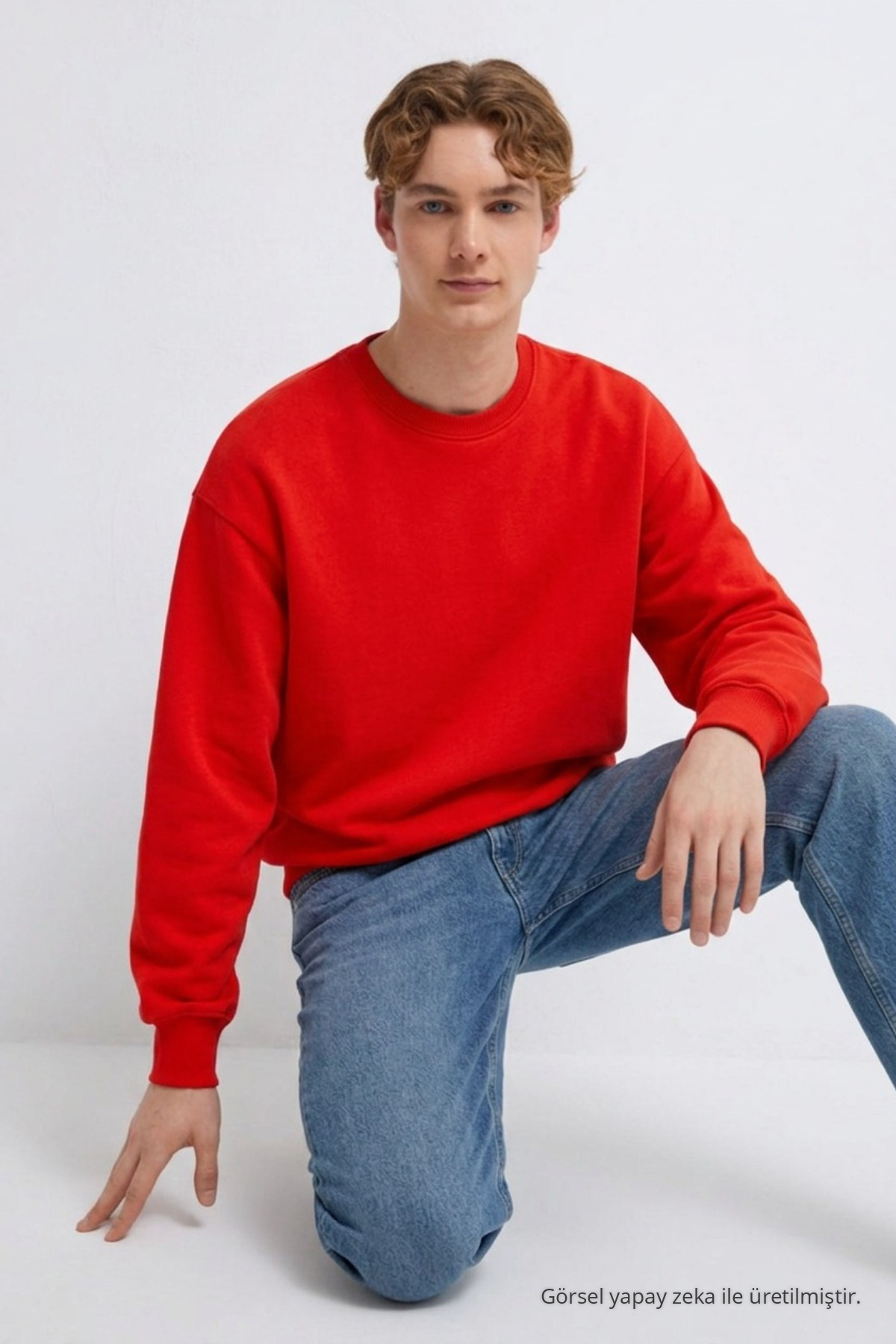Erkek 3 İplik Organik Trend Kırmızı Sweatshirt 4