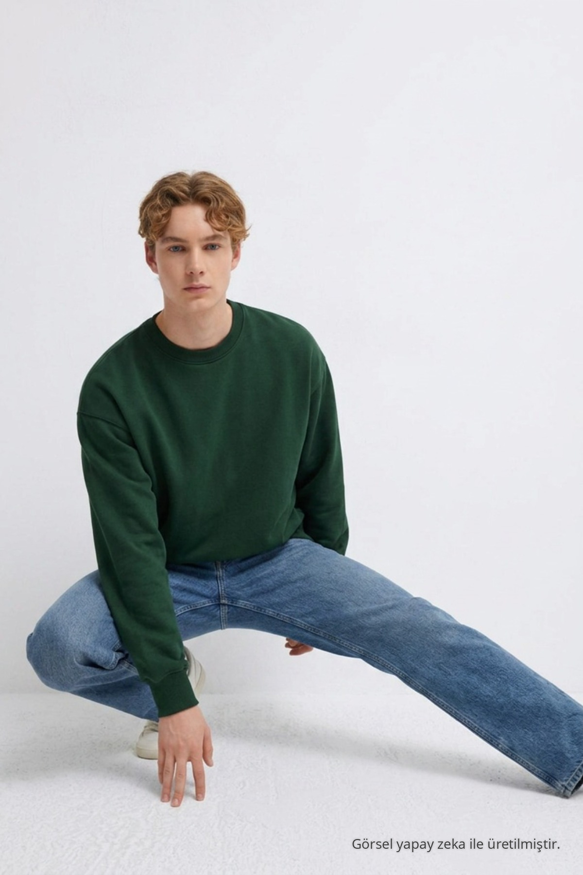 Erkek 3 İplik Organik Trend Koyuyeşil Sweatshirt Koyu Yeşil 4