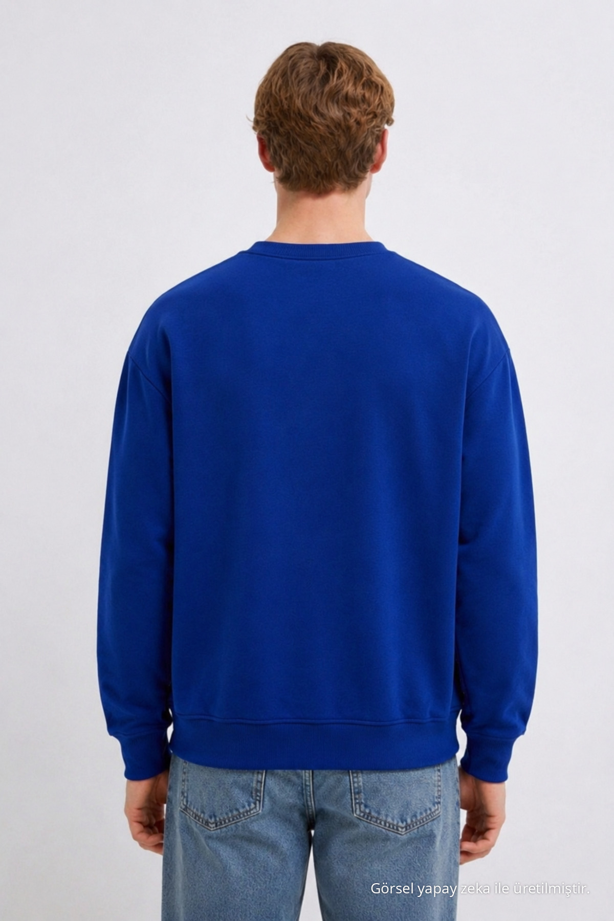 Erkek 3 İplik Organik Trend Mavi Sweatshirt 5