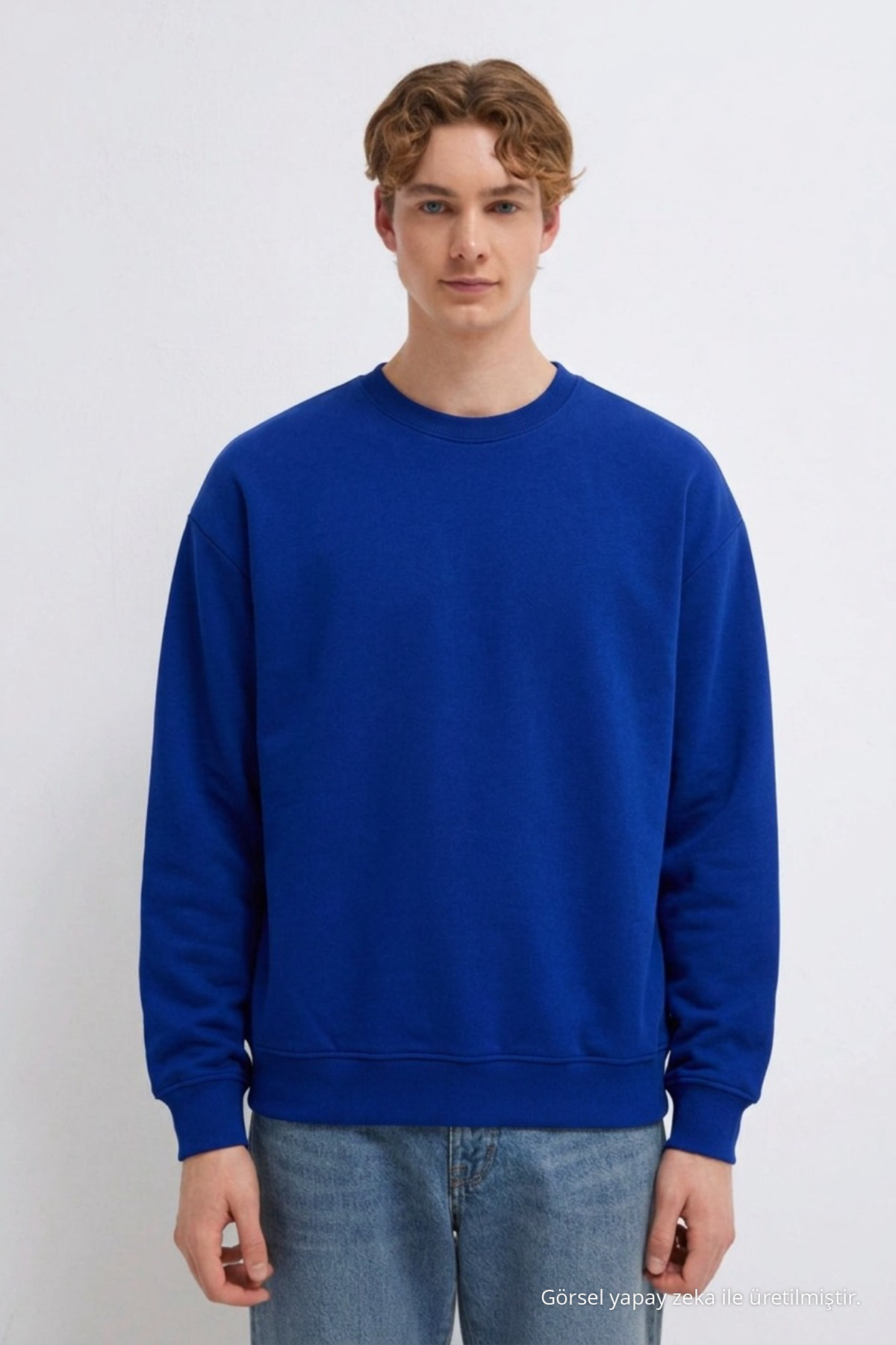 Erkek 3 İplik Organik Trend Mavi Sweatshirt 6