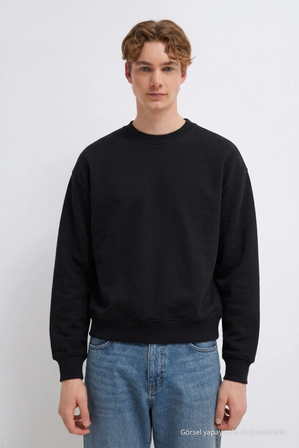 Erkek 3 İplik Organik Trend Siyah Sweatshirt 3
