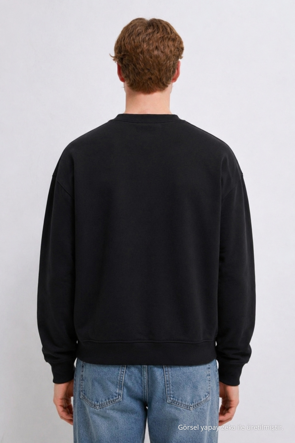 Erkek 3 İplik Organik Trend Siyah Sweatshirt 5