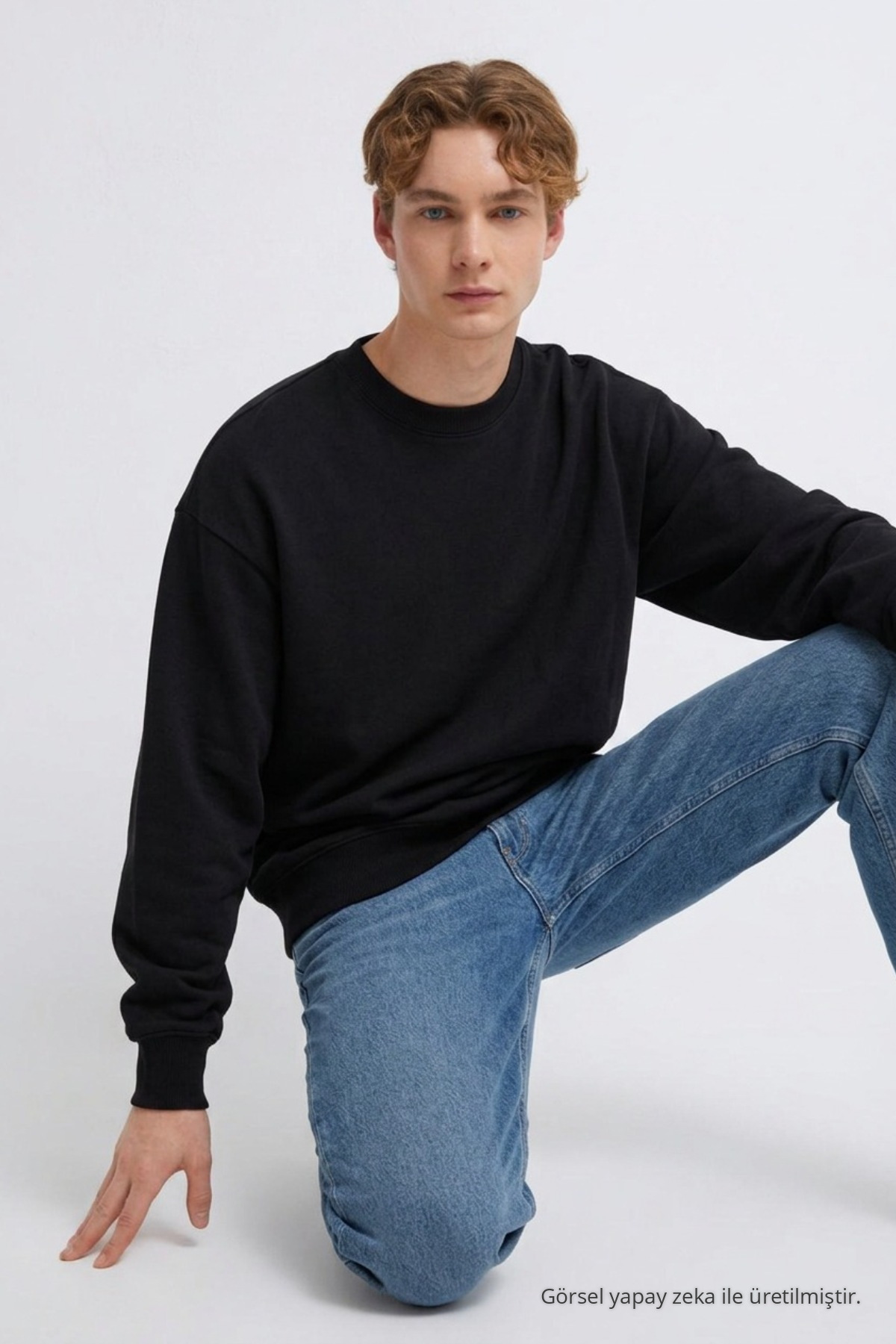 Erkek 3 İplik Organik Trend Siyah Sweatshirt 4