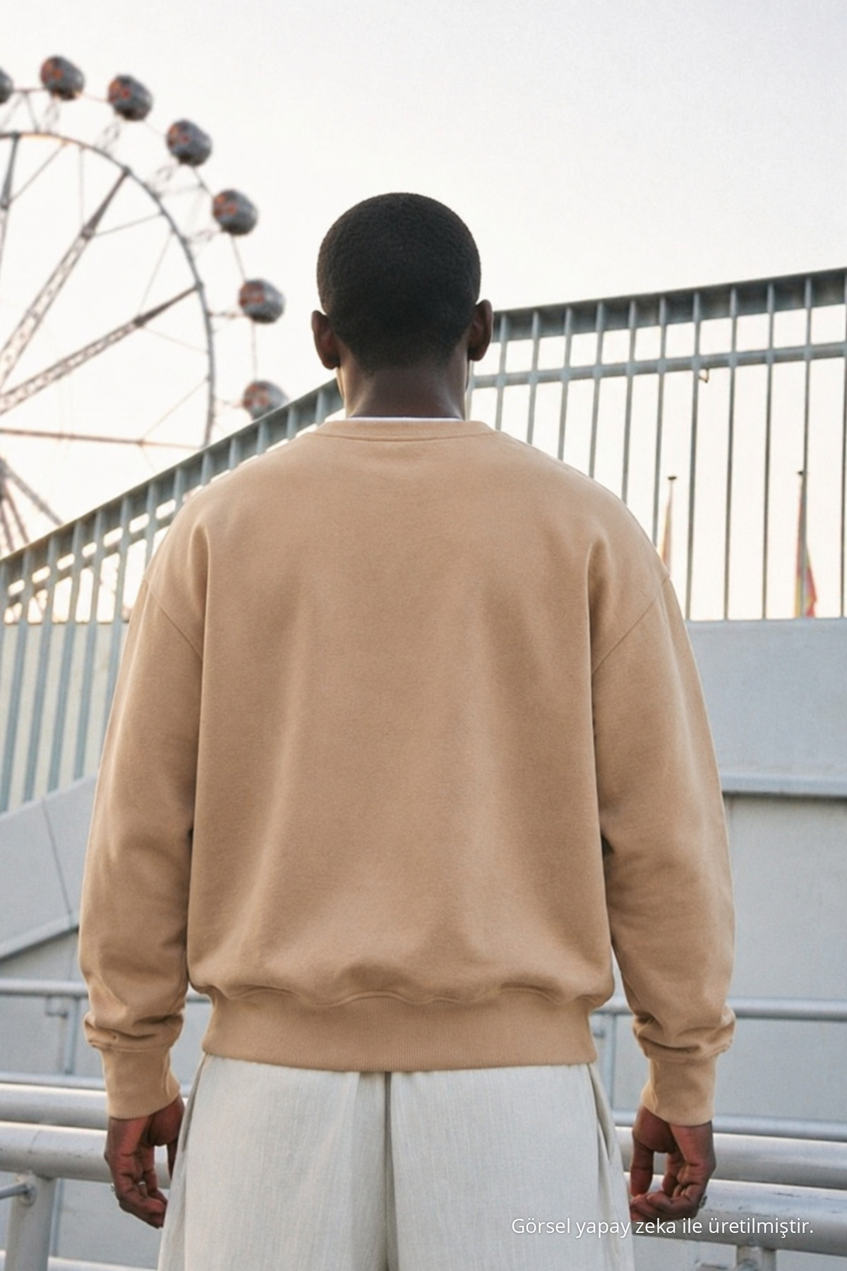 Erkek %100 Pamuk Regular Fit Açık Bej Sweatshirt 6