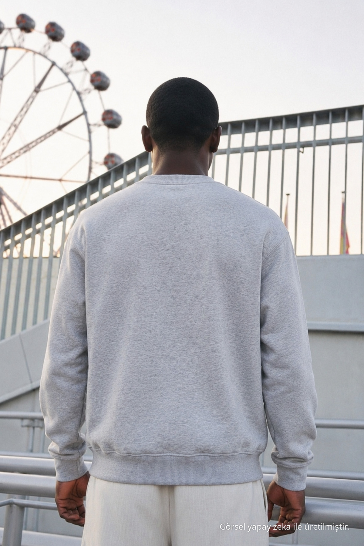 Erkek %100 Pamuk Regular Fit Açık Gri Sweatshirt 6