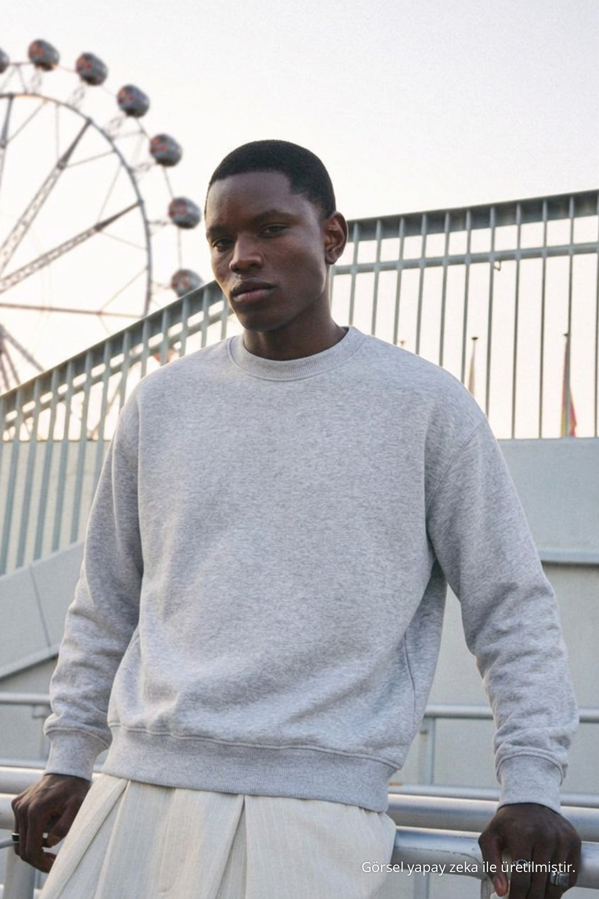 Erkek %100 Pamuk Regular Fit Açık Gri Sweatshirt 5