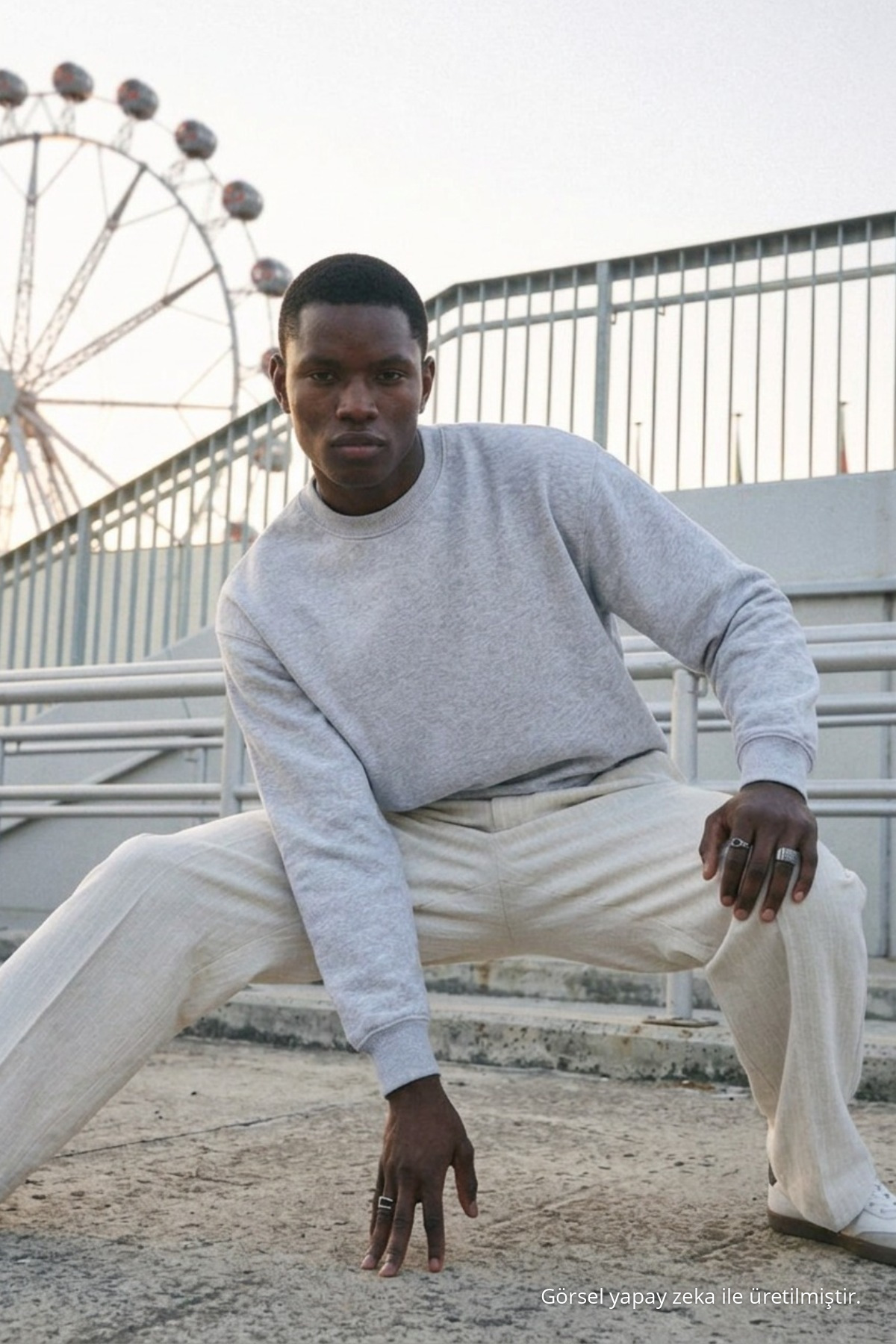 Erkek %100 Pamuk Regular Fit Açık Gri Sweatshirt 4