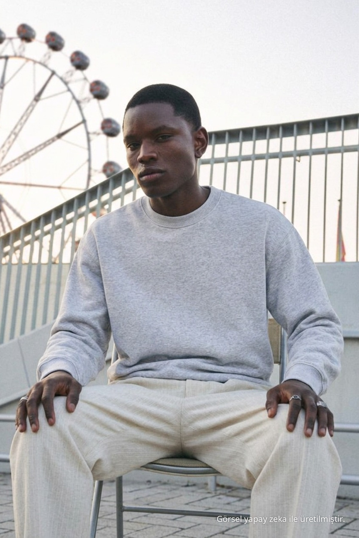 Erkek %100 Pamuk Regular Fit Açık Gri Sweatshirt 3