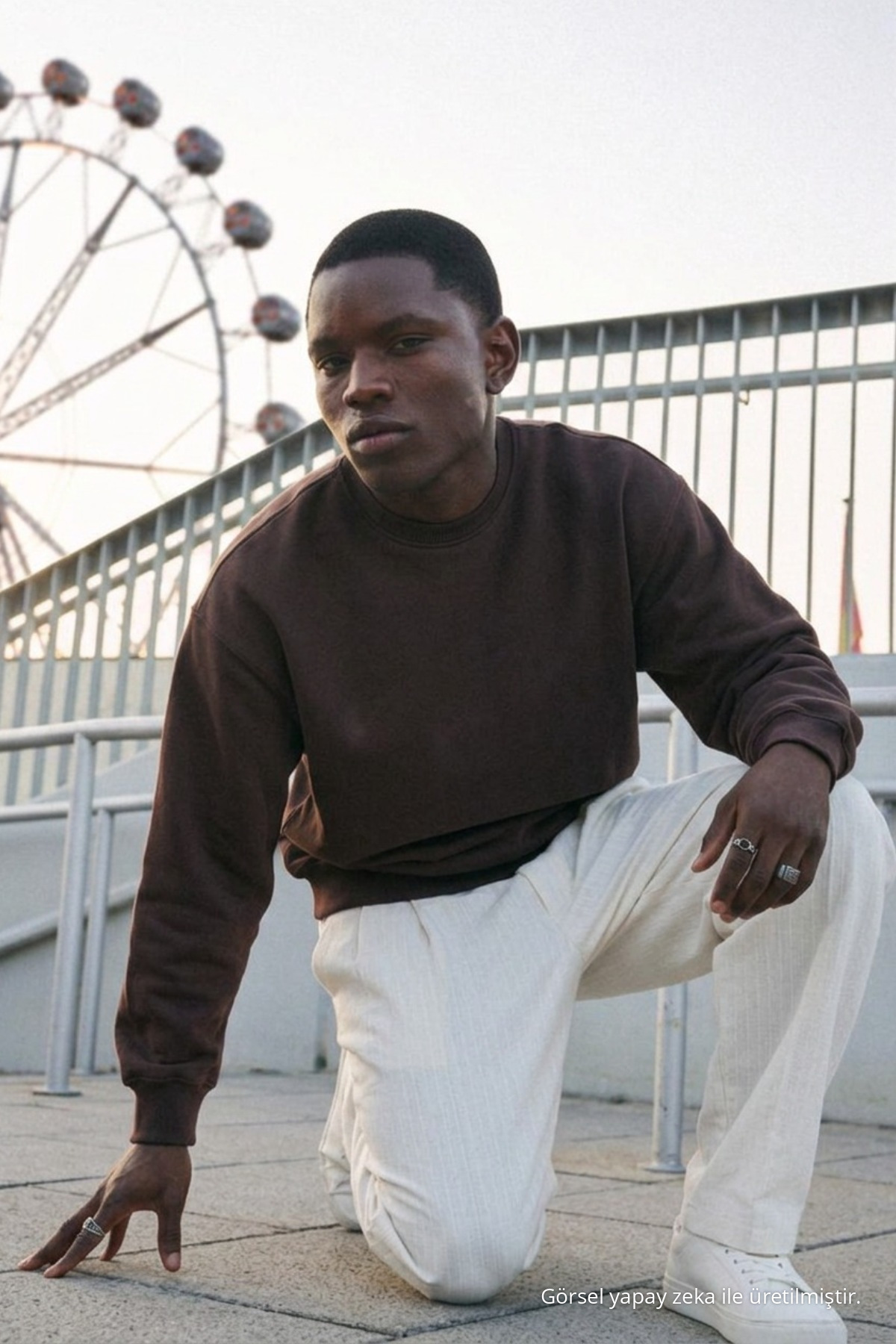 Erkek %100 Pamuk Regular Fit Kahve Sweatshirt 4