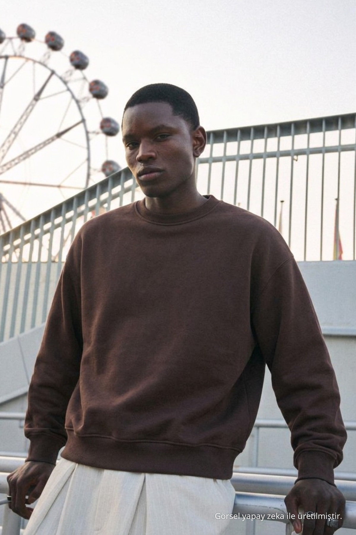 Erkek %100 Pamuk Regular Fit Kahve Sweatshirt 5