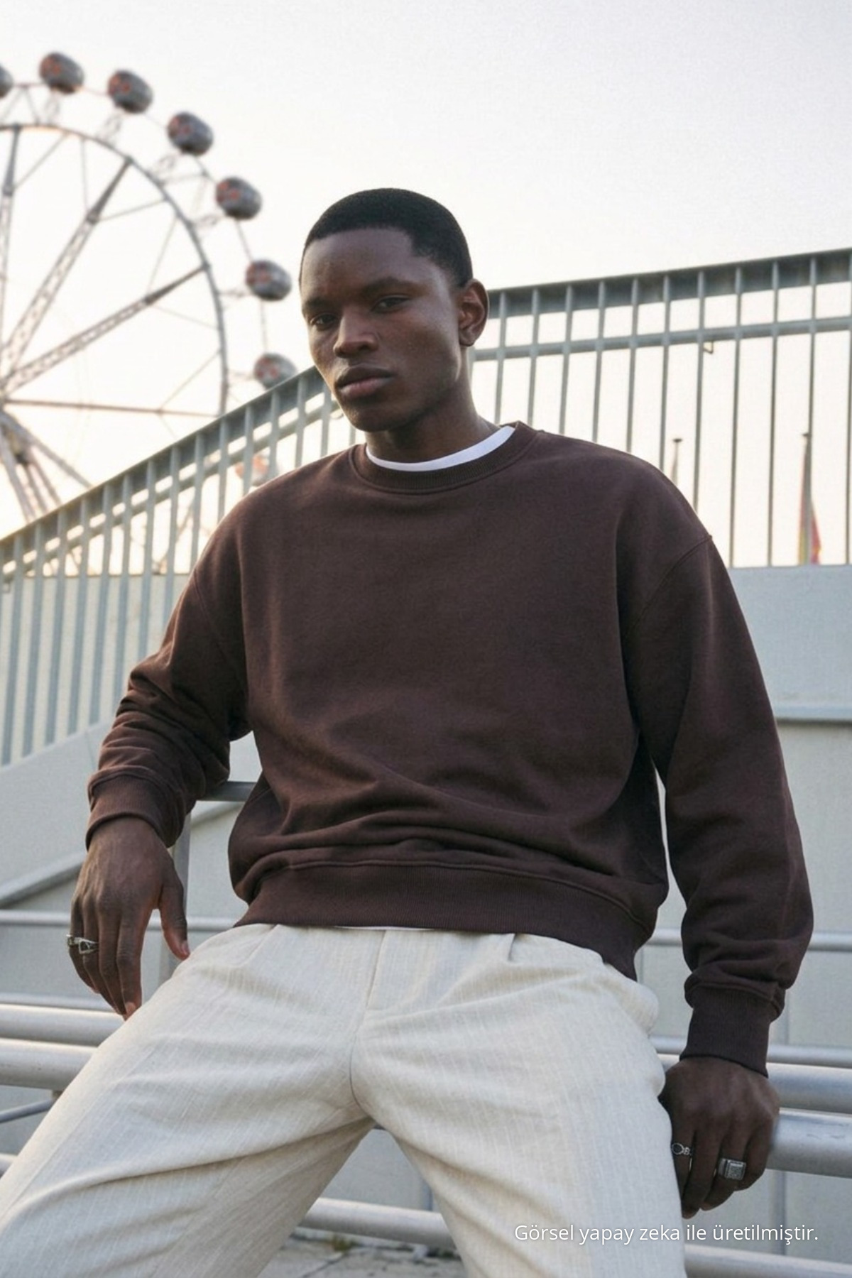 Erkek %100 Pamuk Regular Fit Kahve Sweatshirt 3