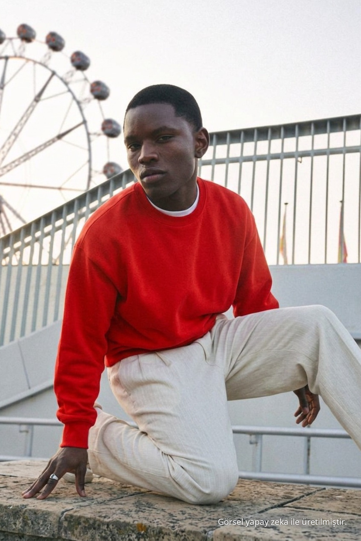 Erkek %100 Pamuk Regular Fit Kırmızı Sweatshirt 4