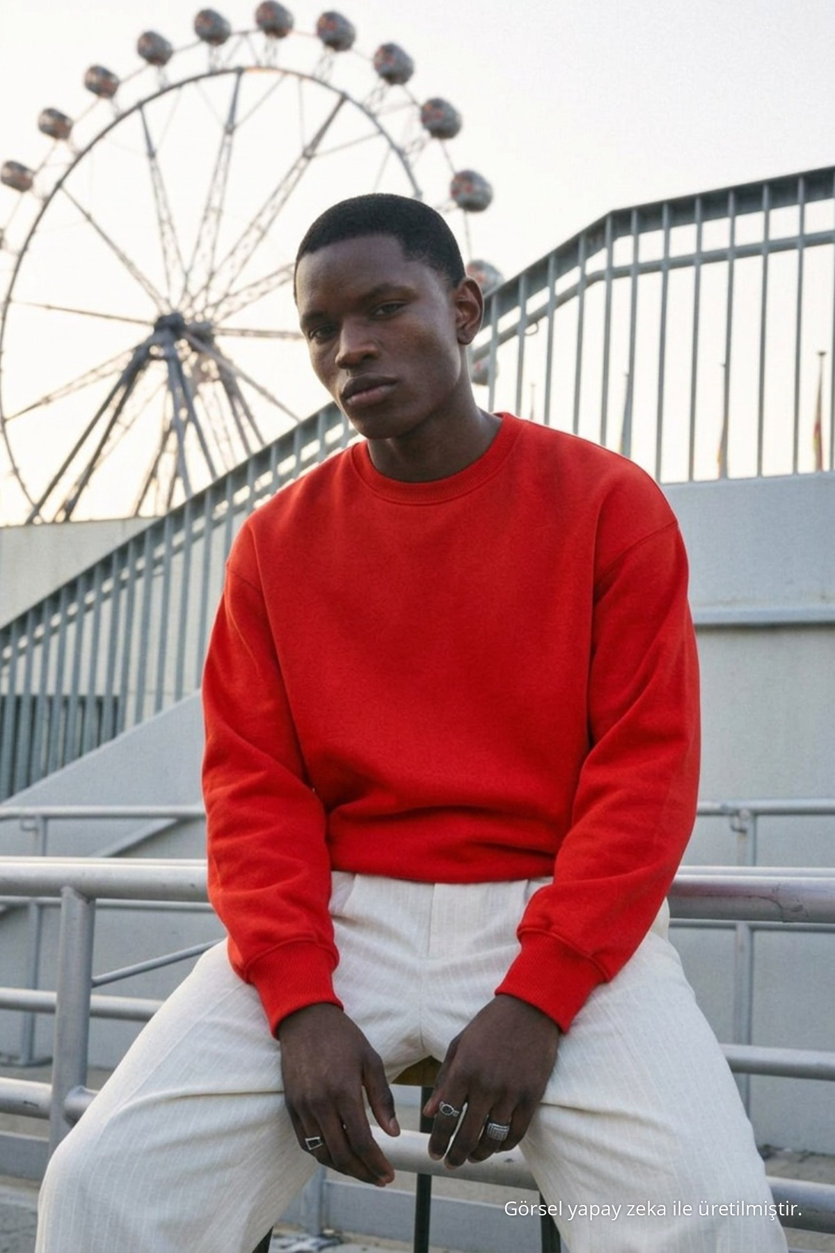 Erkek %100 Pamuk Regular Fit Kırmızı Sweatshirt 3