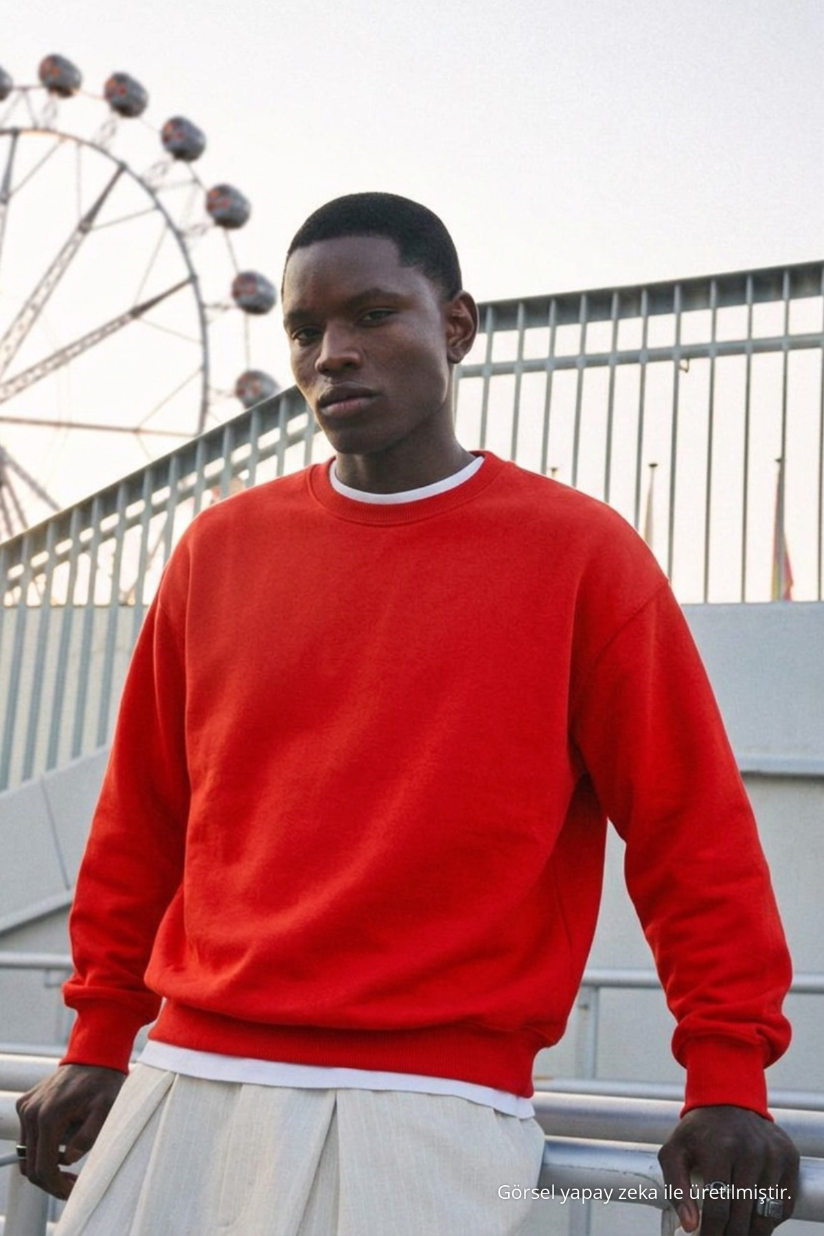 Erkek %100 Pamuk Regular Fit Kırmızı Sweatshirt 6