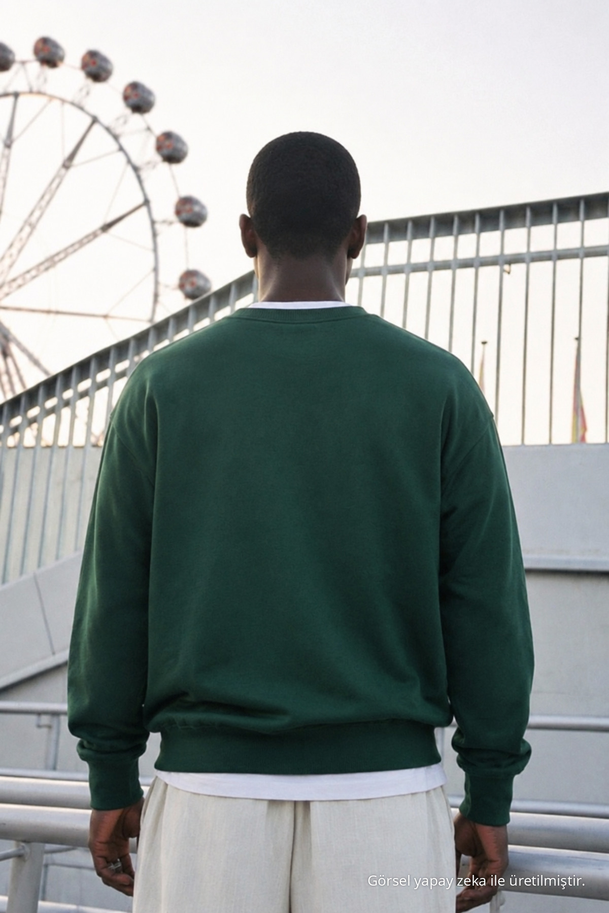 Erkek %100 Pamuk Regular Fit Koyu Yeşil Sweatshirt 6