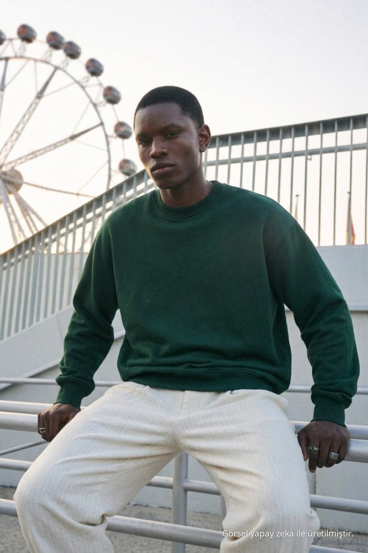 Erkek %100 Pamuk Regular Fit Koyu Yeşil Sweatshirt 3