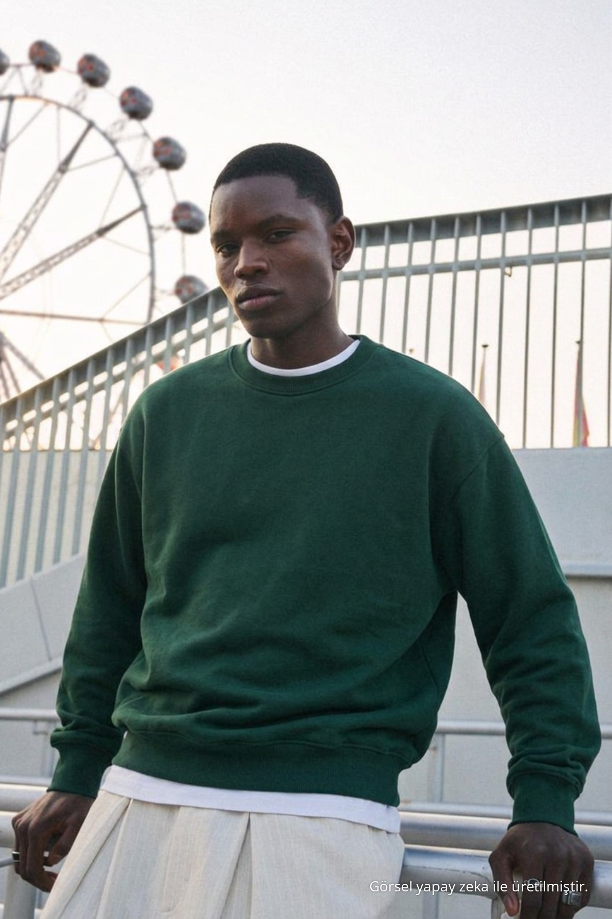 Erkek %100 Pamuk Regular Fit Koyu Yeşil Sweatshirt 5