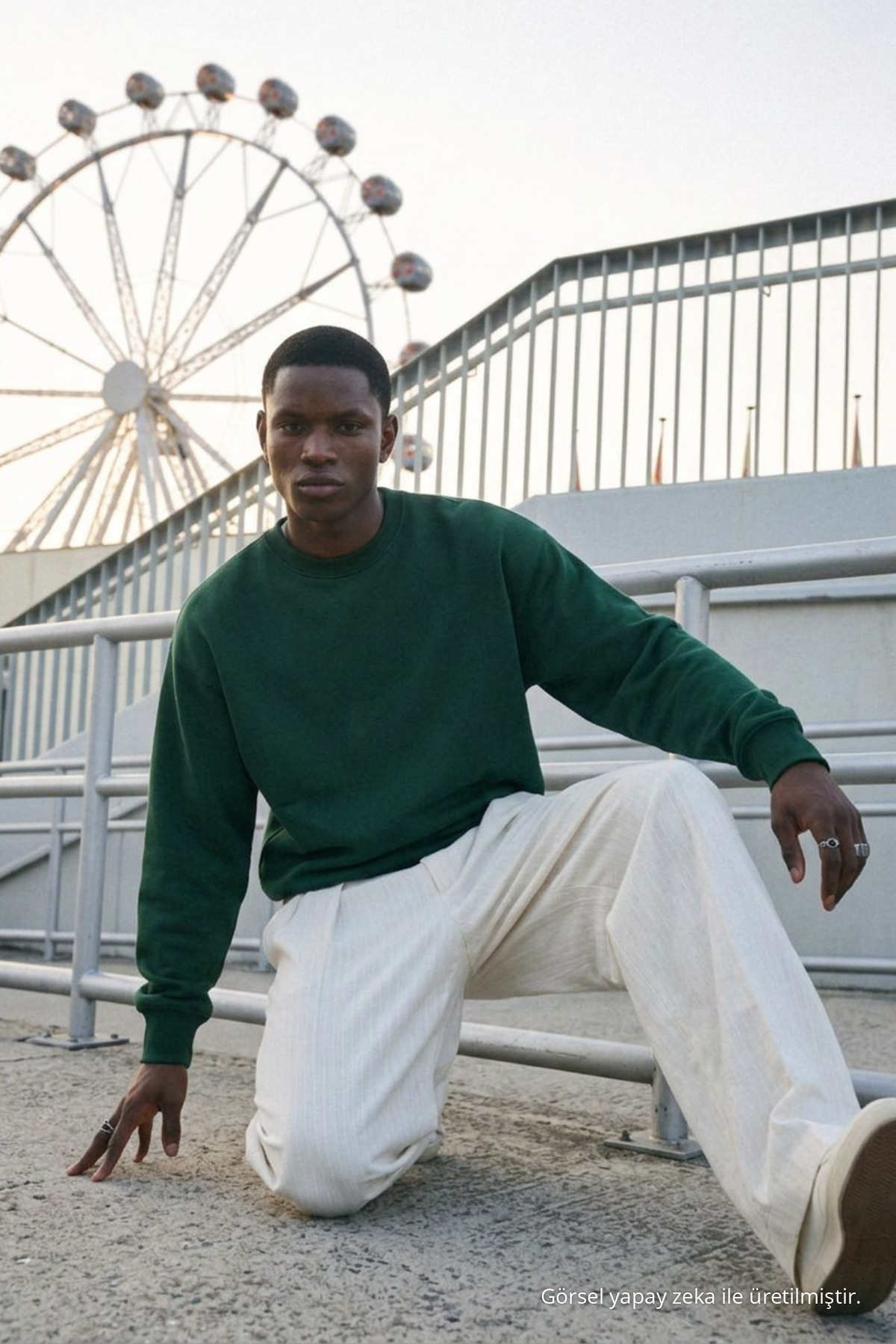 Erkek %100 Pamuk Regular Fit Koyu Yeşil Sweatshirt 4