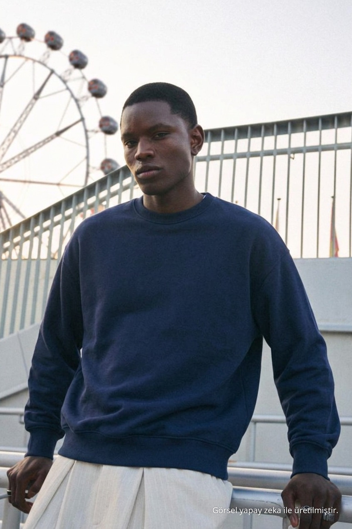 Erkek %100 Pamuk Regular Lacivert Sweatshirt 5
