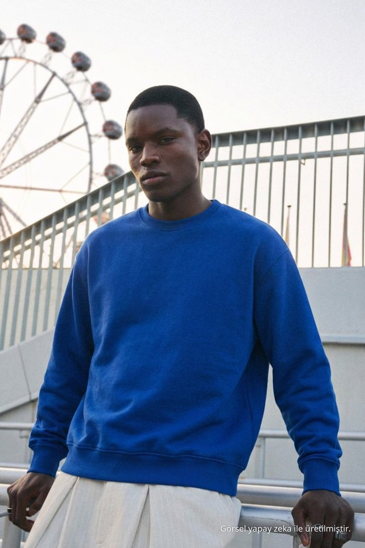 Erkek %100 Pamuk Regular Fit Mavi Sweatshirt 5