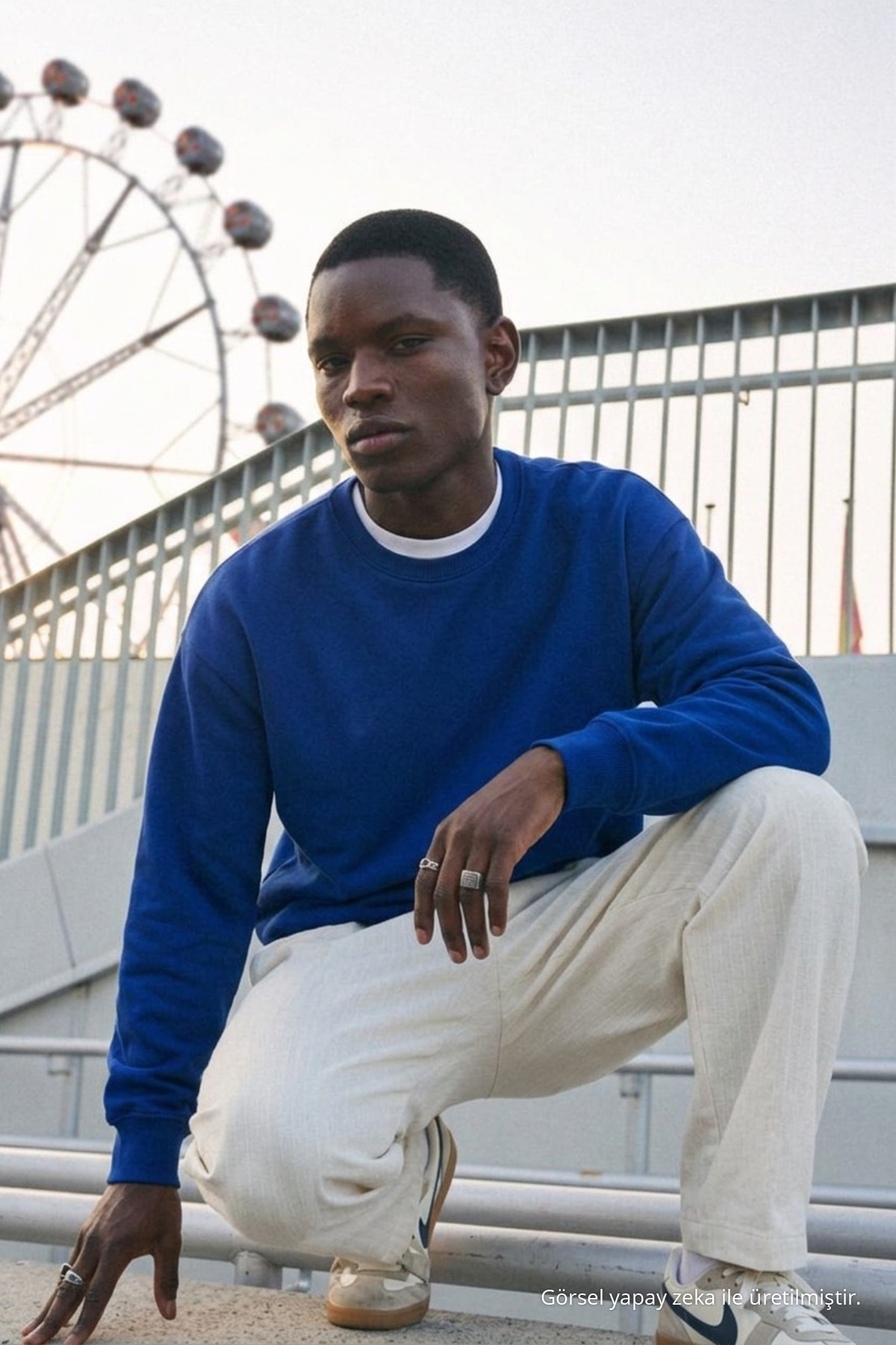 Erkek %100 Pamuk Regular Fit Mavi Sweatshirt 4