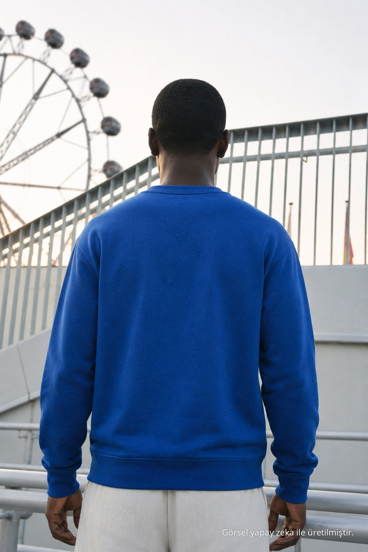 Erkek %100 Pamuk Regular Fit Mavi Sweatshirt 6