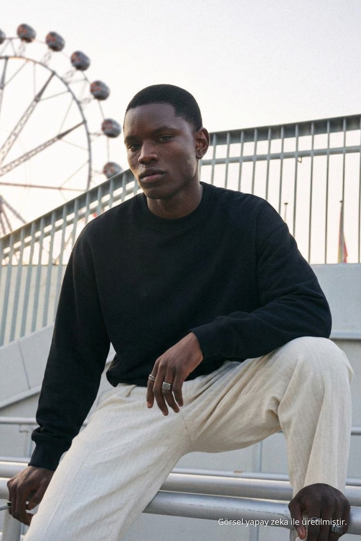 Erkek %100 Pamuk Regular Fit Siyah Sweatshirt 4