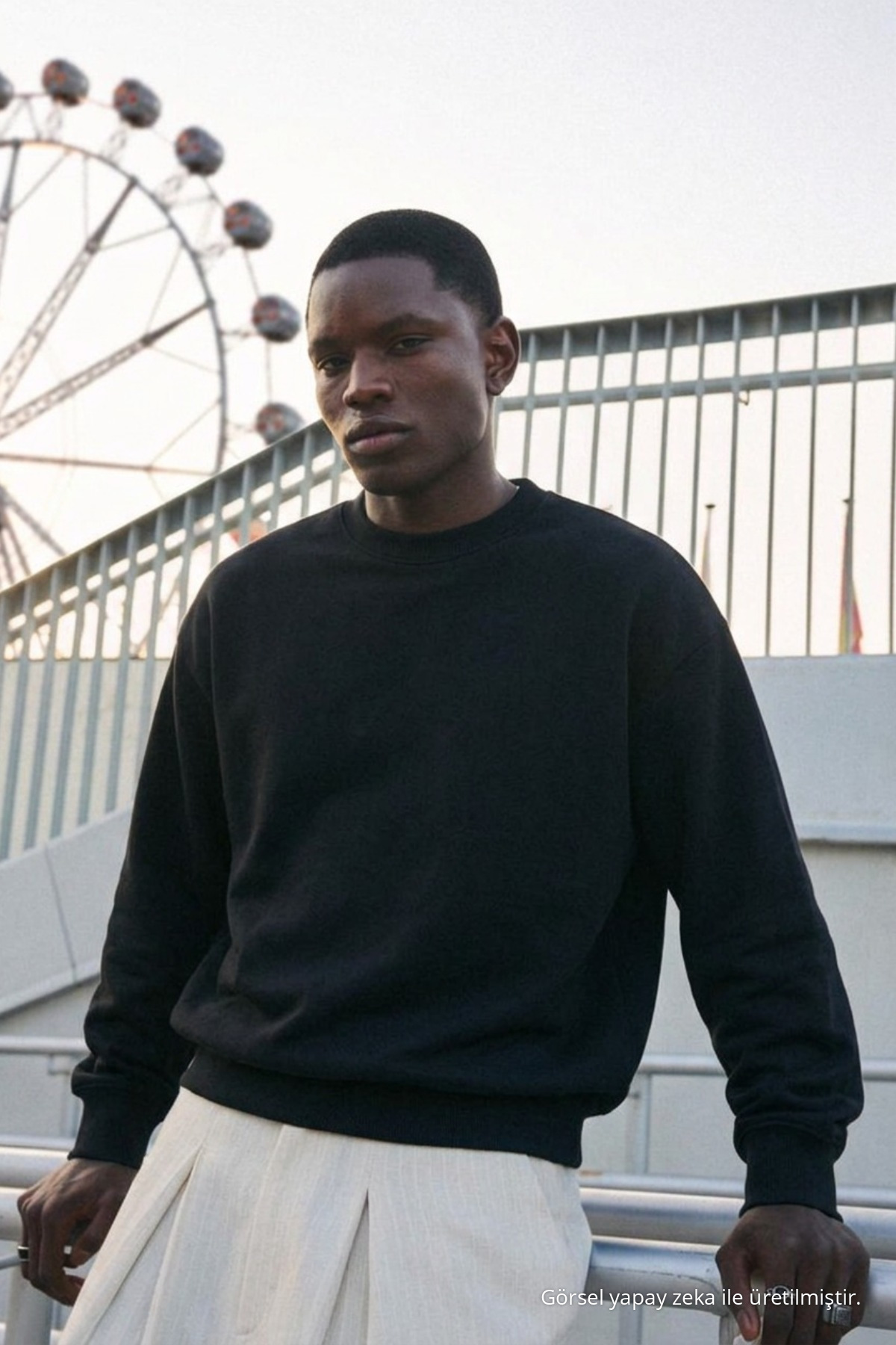 Erkek %100 Pamuk Regular Fit Siyah Sweatshirt 5
