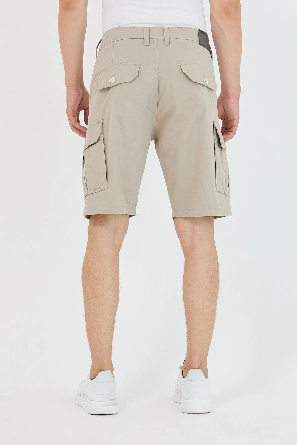 Erkek Slim Fit Kargo Cep Kapri Şort Taş 4