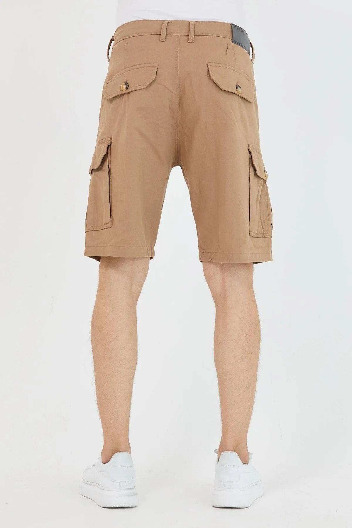 Erkek Slim Fit Kargo Cep Kapri Şort Kahverengi 5