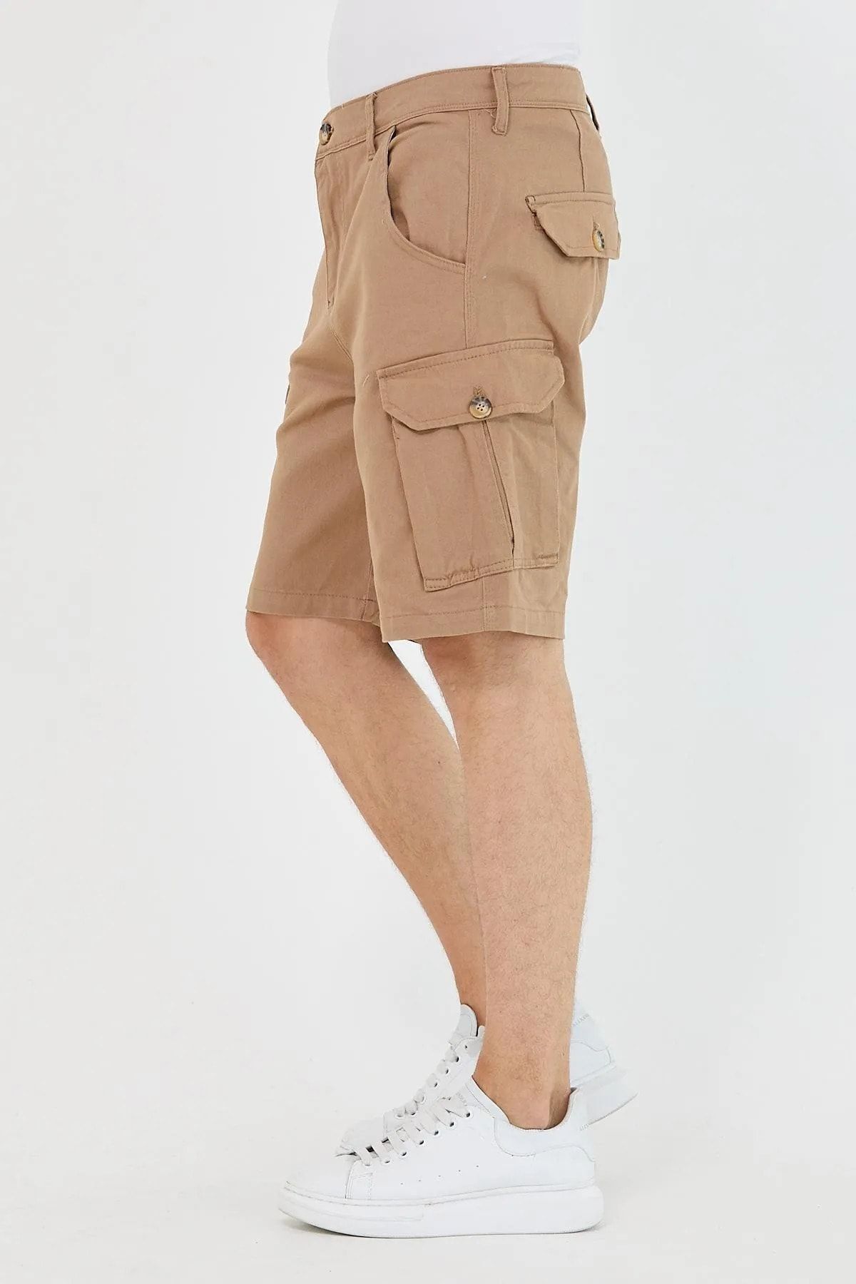 Erkek Slim Fit Kargo Cep Kapri Şort Kahverengi 3
