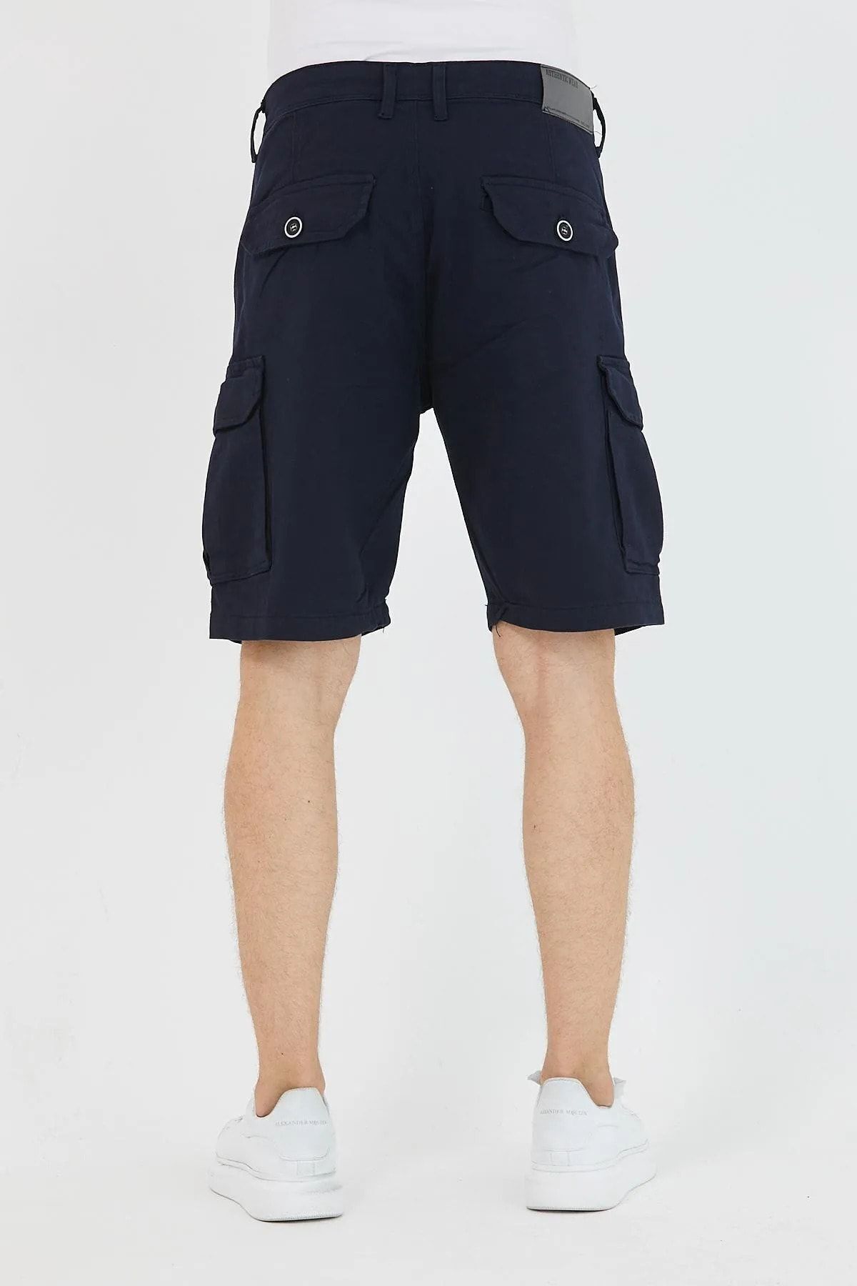 Erkek Slim Fit Kargo Cep Kapri Şort Lacivert 4