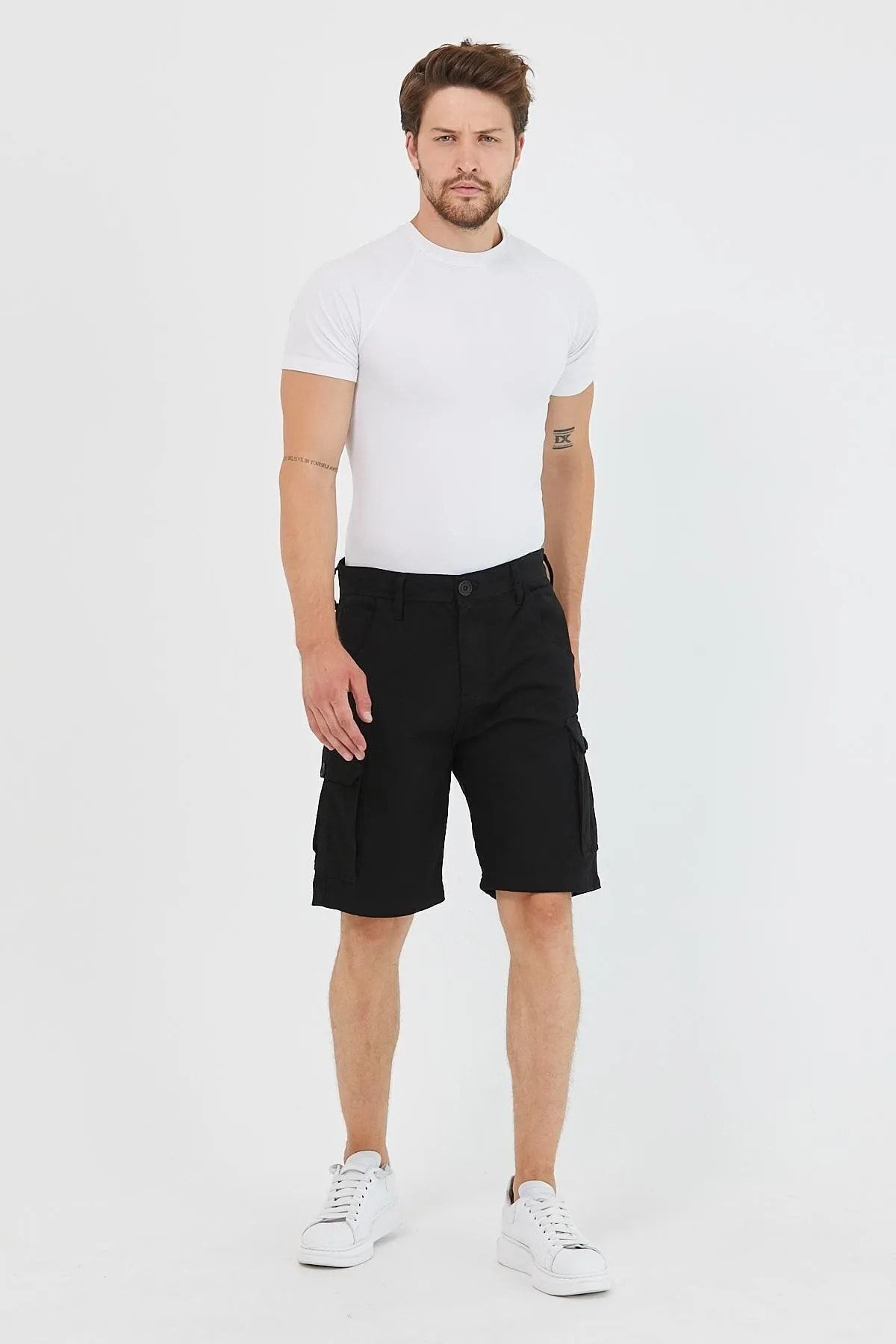 Erkek Slim Fit Kargo Cep Kapri Şort Lacivert 3