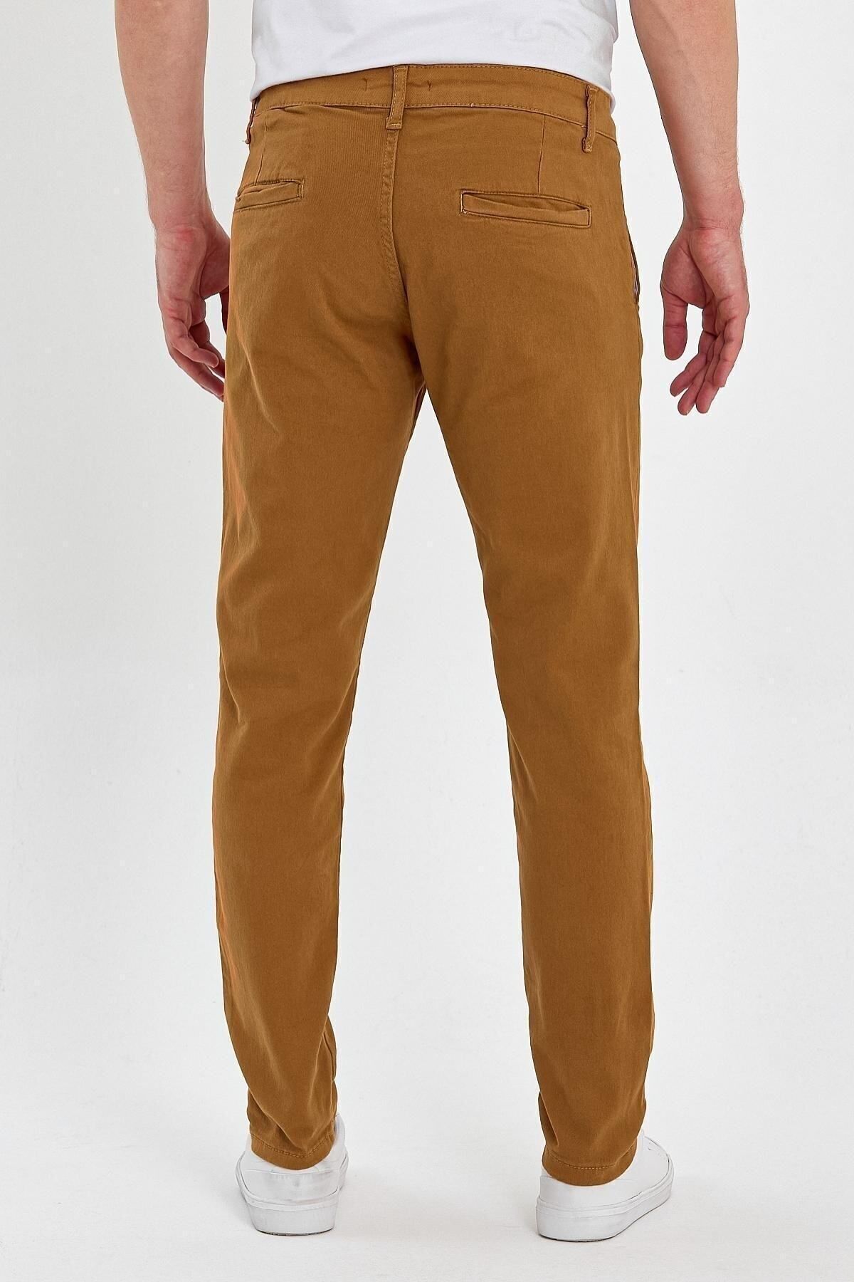Erkek Rahat Klasik Kesim Günlük Modern Şık Chino Pantolon Taba 5