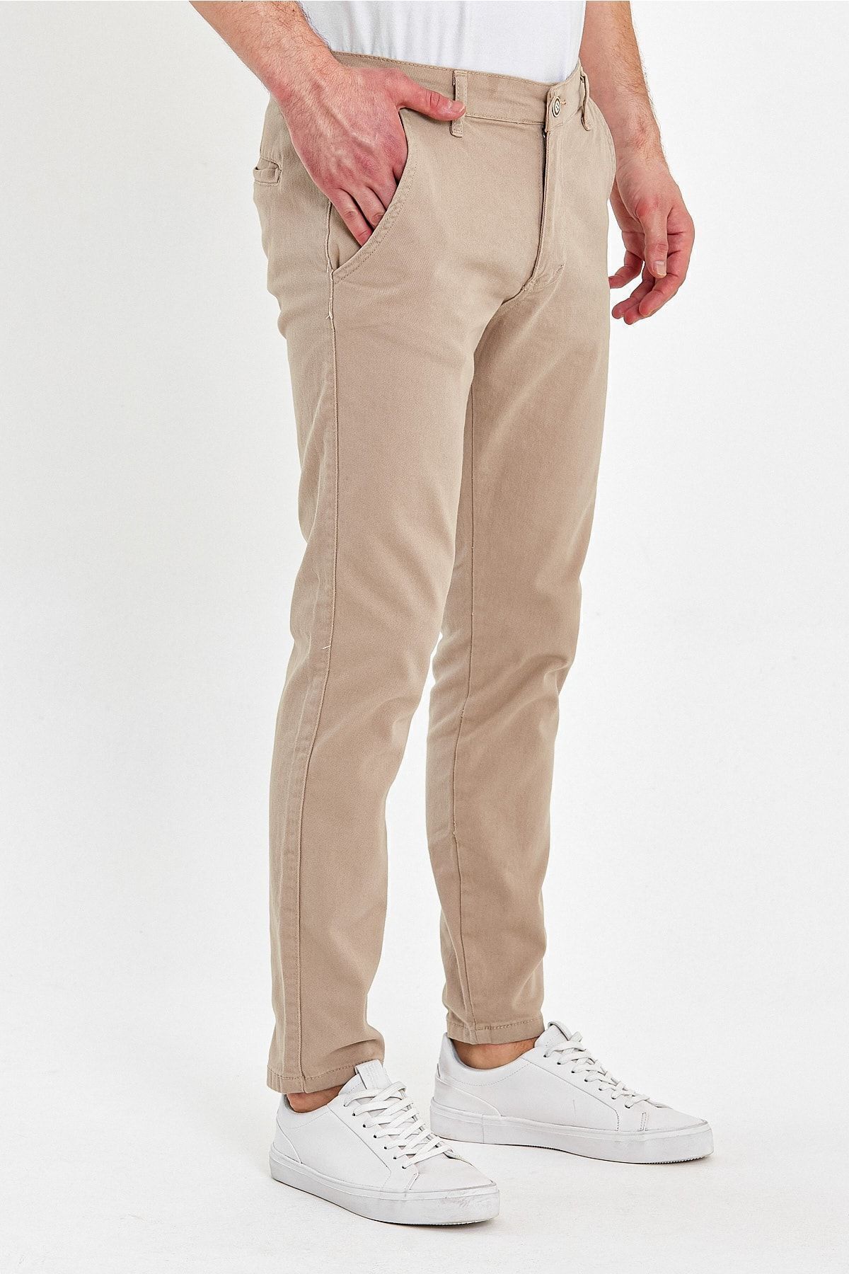 Erkek Rahat Klasik Kesim Günlük Modern Şık Chino Pantolon Taş 3