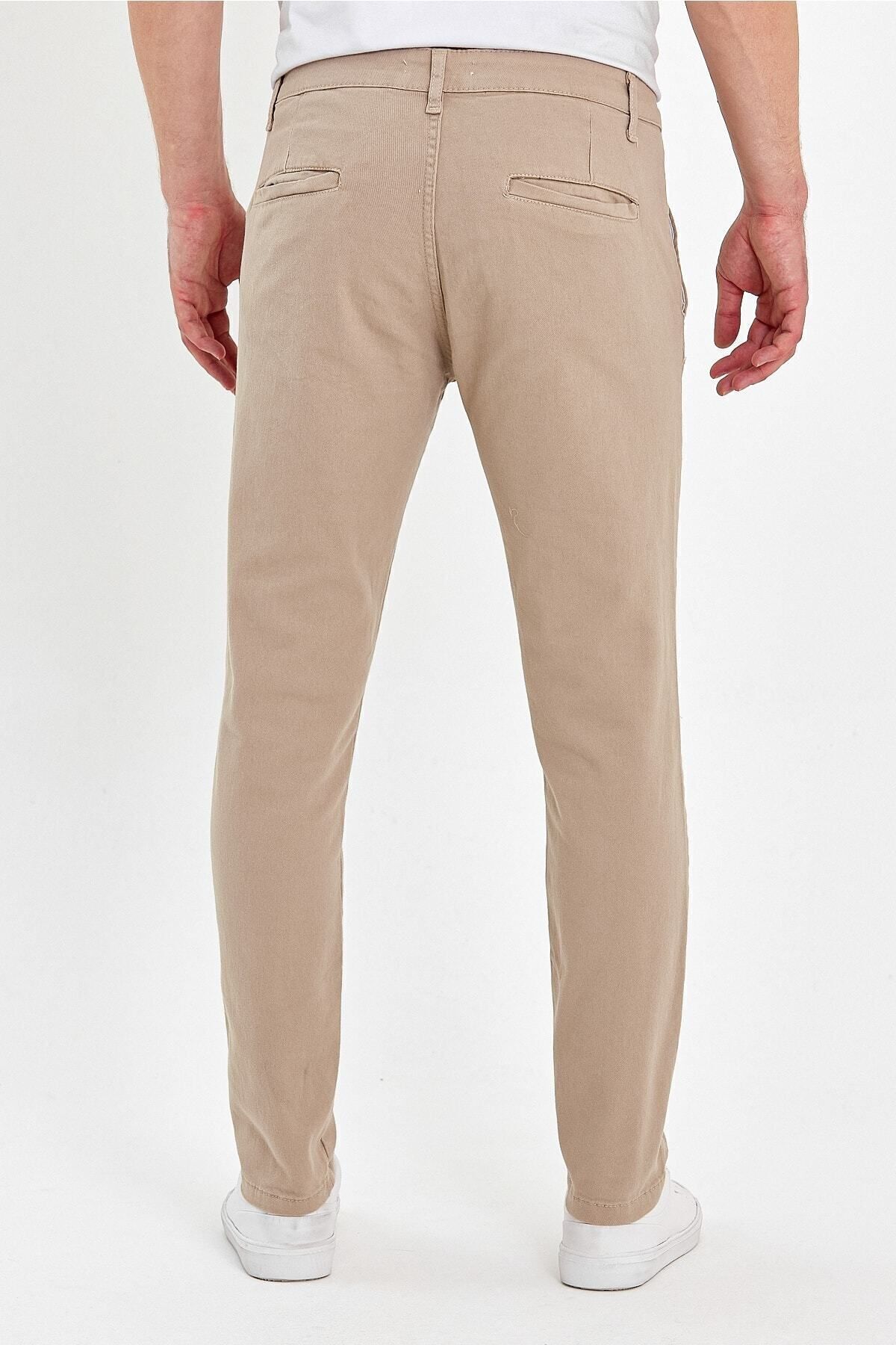 Erkek Rahat Klasik Kesim Günlük Modern Şık Chino Pantolon Taş 5