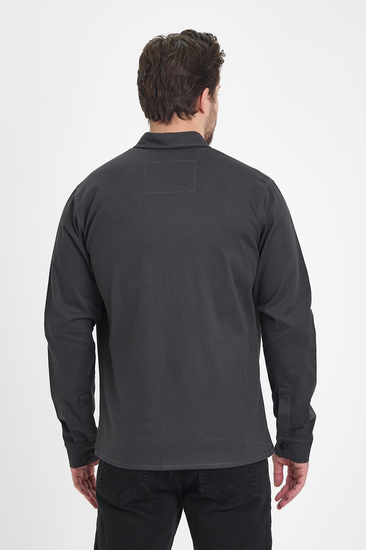 Erkek Hakim Yaka Oversize Basic Antrasit Gömlek 5