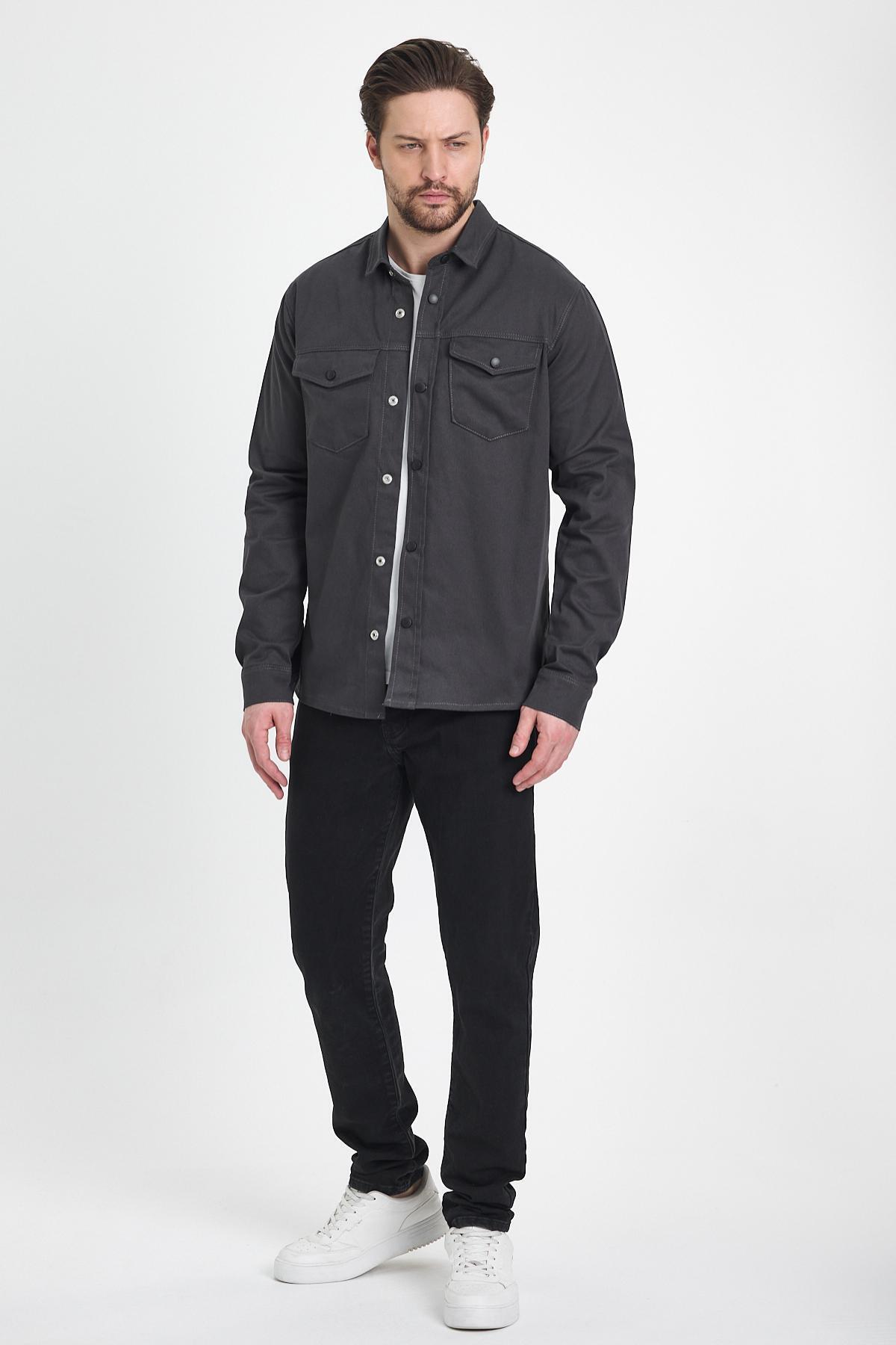 Erkek Hakim Yaka Oversize Basic Antrasit Gömlek 3
