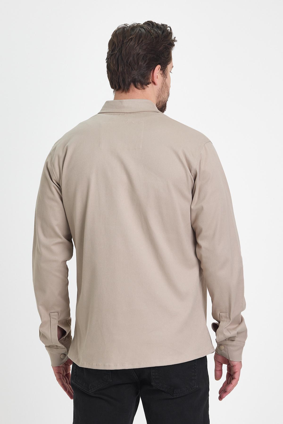 Erkek Hakim Yaka Oversize Mevsimlik Ekru Gömlek 5